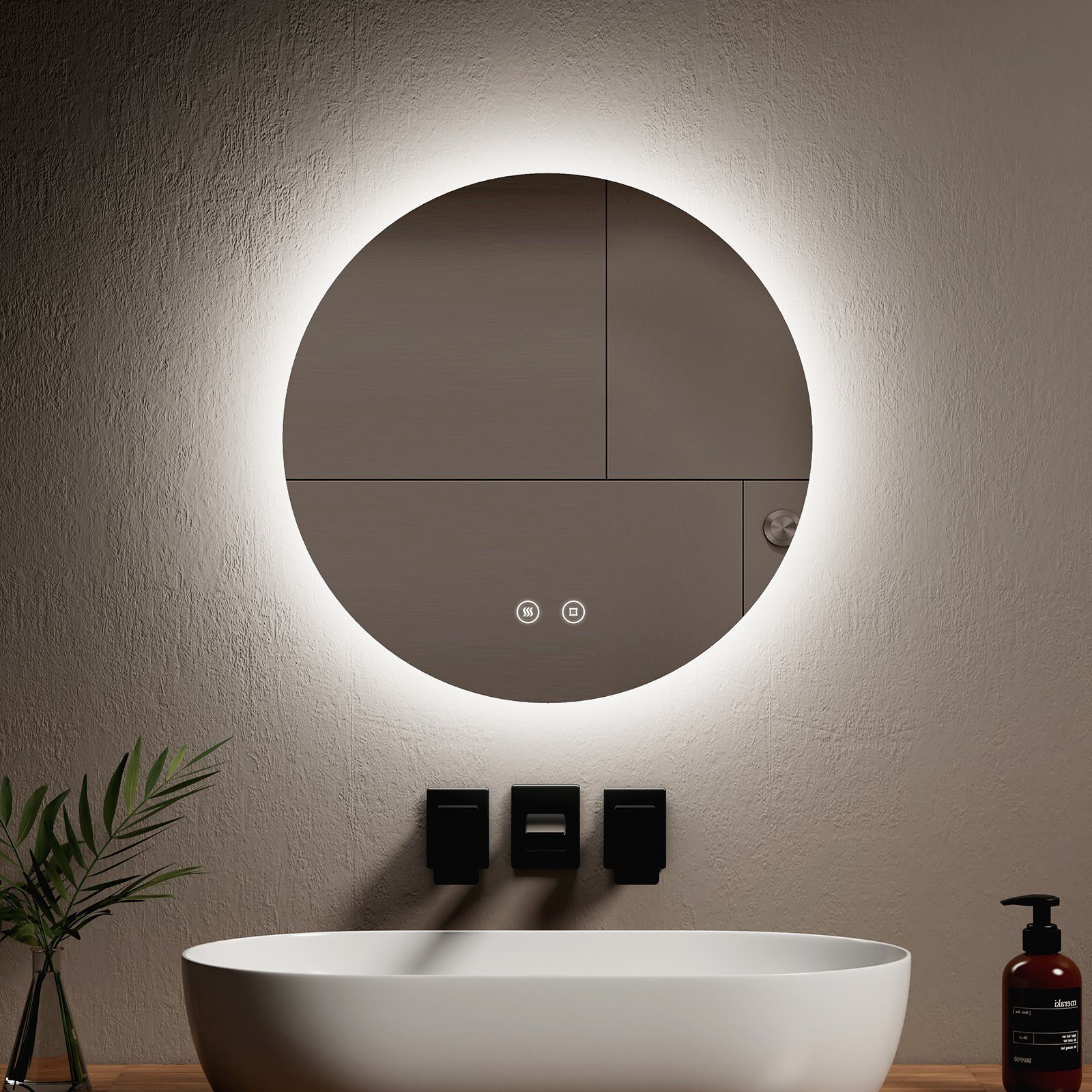 EMKE Badspiegel Antibeschlage Badezimmerspiegel mit Beleuchtung 6500K Lichtspiegel, Energiesparend Helligkeit Einstellbar, Memory-Funktion,IP44,Φ 50-70 cm