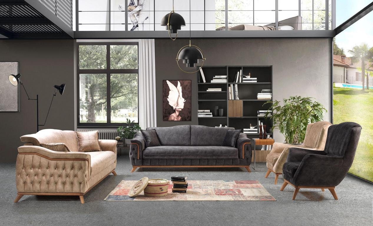 JVmoebel Sofa Sofagarnitur 3 31 1 Sitzer Stoff Design Couch Polster Sofas Garnitur, 4 Teile