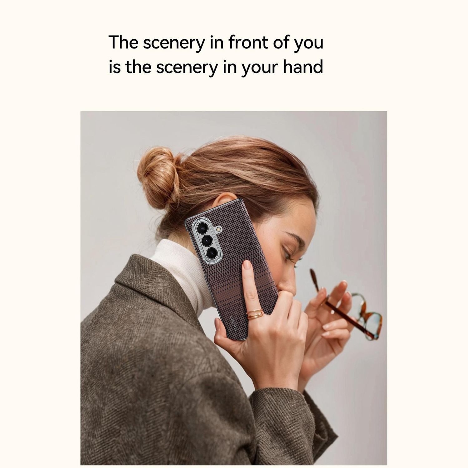 Wigento Handyhülle Für Samsung Galaxy Z Fold7 Kevlar Textur Magnetische Hülle Orange, Kevlar Hülle mit Magnetfunktion und gewebter Struktur