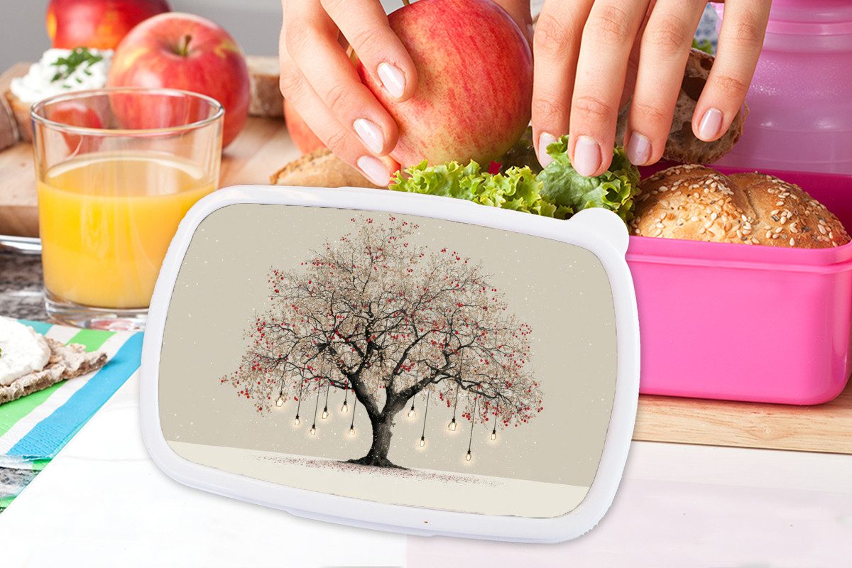 MuchoWow Lunchbox Lichterbaum - Winter - Weihnachten - Mehrfarbig, Kunststoff, (2-tlg), Brotdosen, Lunch Box, Brotbox für Kinder und Erwachsene