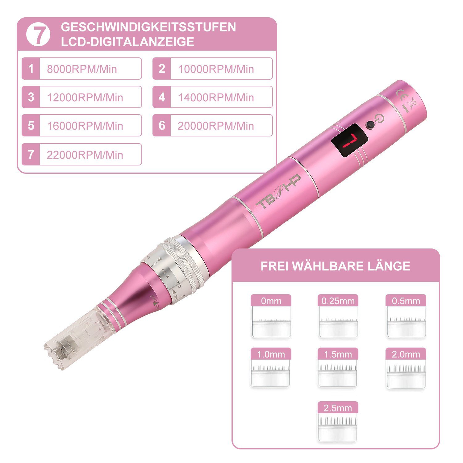 Dermapen Falten für Pen Anti LETGOSPT Bildschirm, 0-2.5mm, Anti Hautverjüngung, mit Micronadeln LCD Mikrodermabrasionsgerät Elektrische Akne, Gesicht