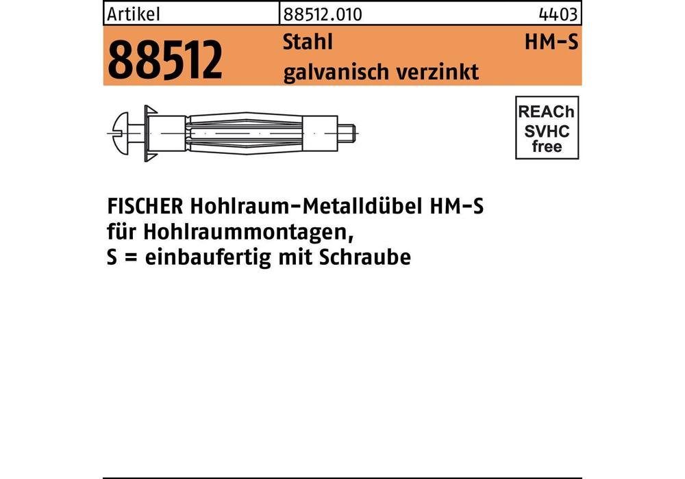 6 x S Hohlraumdübel verzinkt Spreizdübel 80 R Stahl galvanisch 88512 Fischer HM