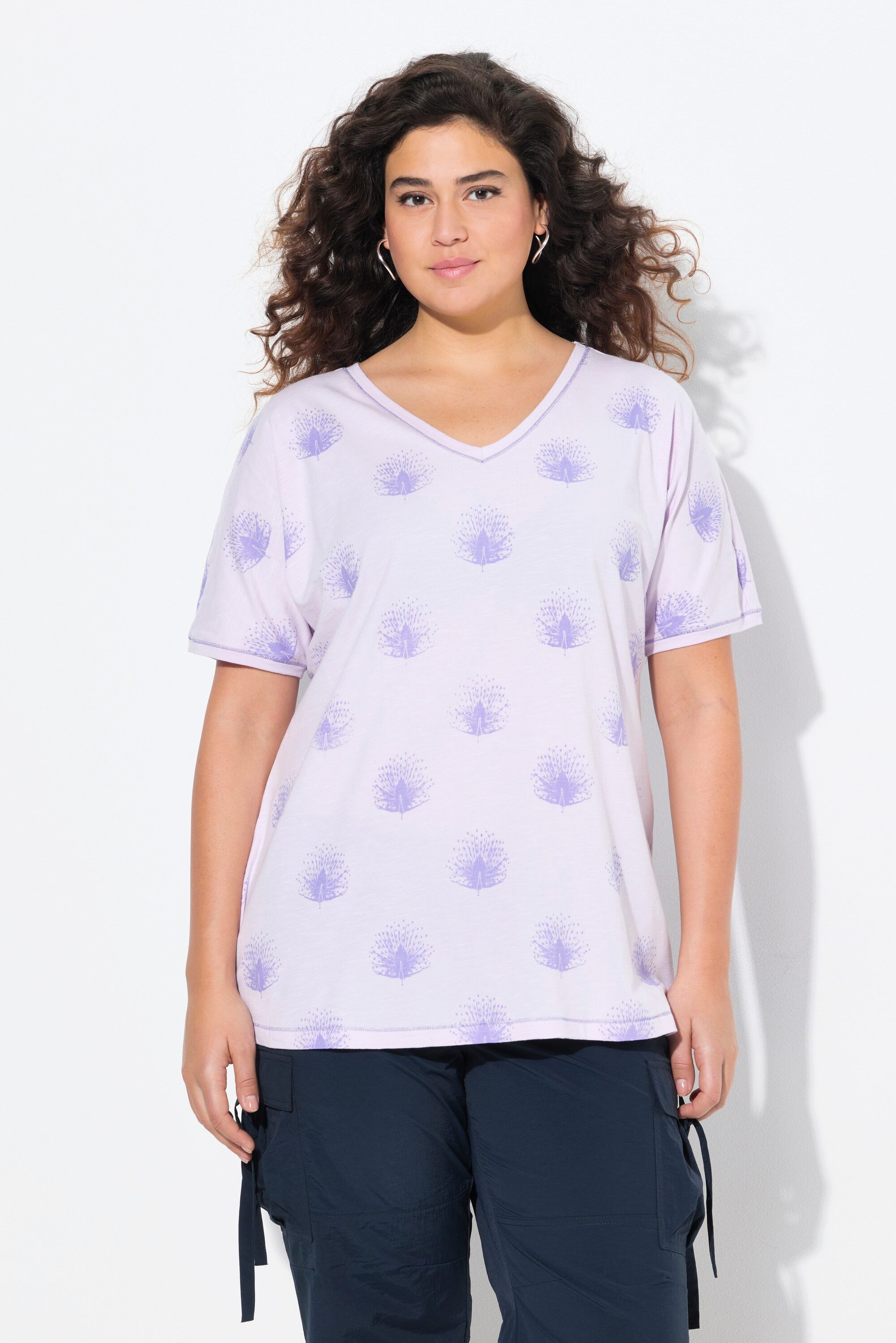 Ulla Popken T-Shirt T-Shirt Pfauen Oversized günstig online kaufen