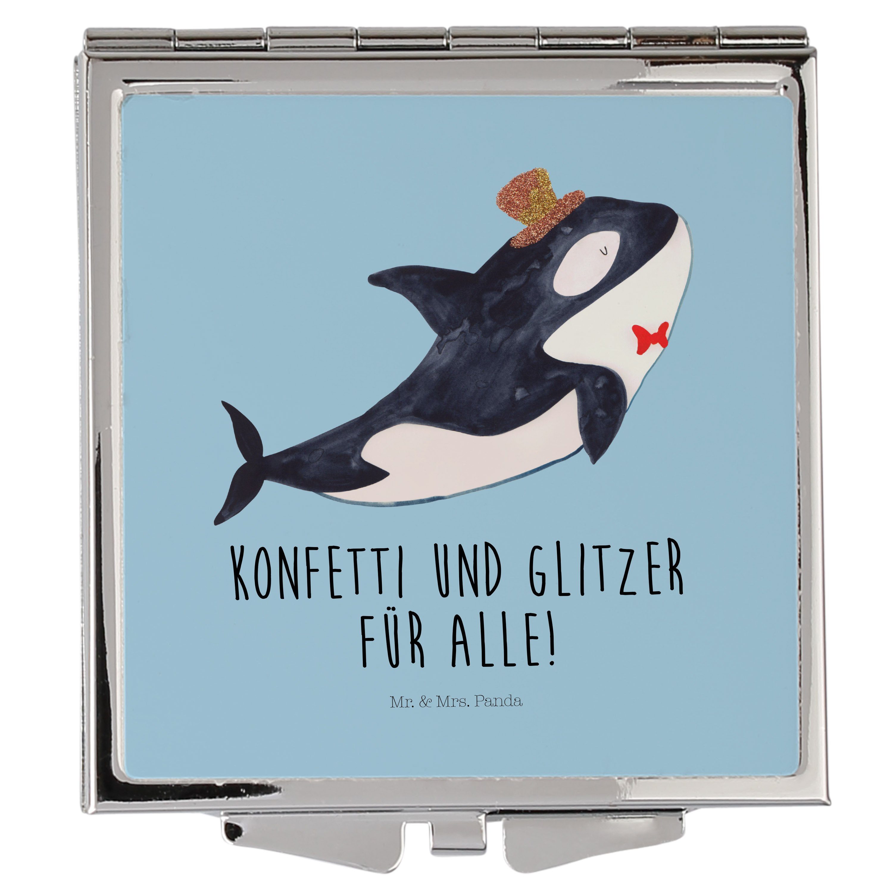 Mr. & Mrs. Panda Kosmetikspiegel Orca Zylinder - Blau Pastell - Geschenk, schminken, Meer, Schminkspie (1-St)