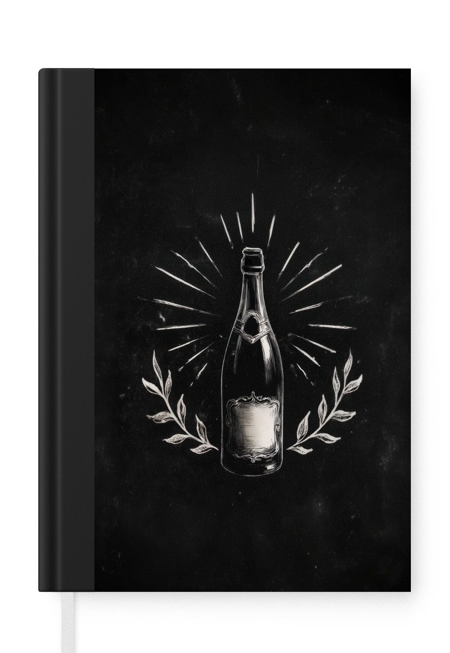 MuchoWow Notizbuch Champagnerflasche - Lorbeerzweige - Schwarzer Hintergrund, Notebook, Notizblock a5, Tagebuch, Journal Liniert