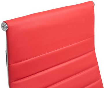 TPFLiving Bürostuhl Koro mit bequemer Rückenlehne - höhenverstellbar und 360° drehbar (Schreibtischstuhl, Drehstuhl, Chefsessel, Bürostuhl XXL), Gestell: Metall chrom - Sitz: Echtleder rot
