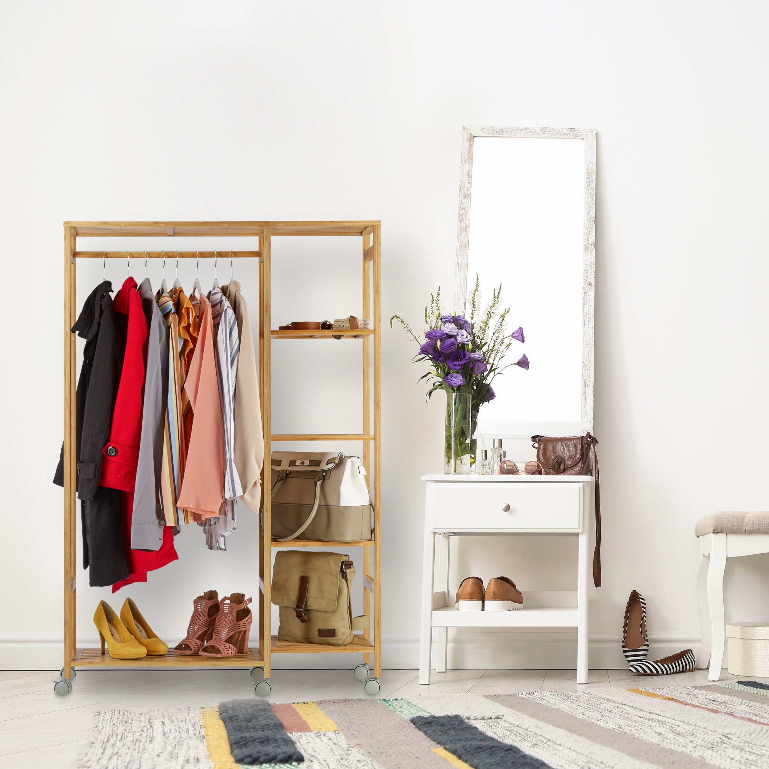relaxdays Kleiderständer Rollgarderobe Bambus günstig online kaufen