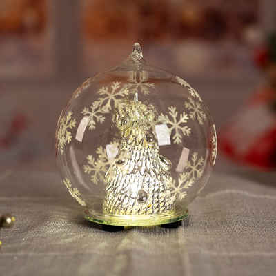 Globo LED Dekolicht, LED-Leuchtmittel fest verbaut, LED Tisch Deko Lampe Glas Kugel Weihnachten Winter Tannenbaum Wohn