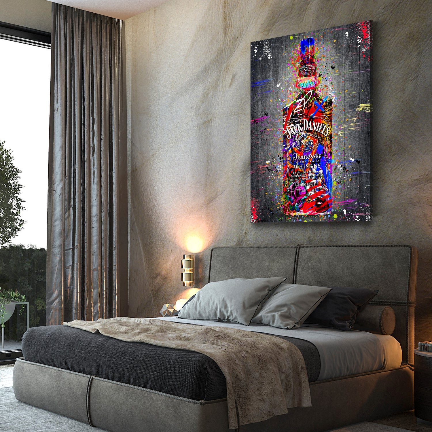 Artedinoi Leinwandbild Jack Whisky mit Glas Wandbild Leinwandbild Kunstdruck XXL Deko