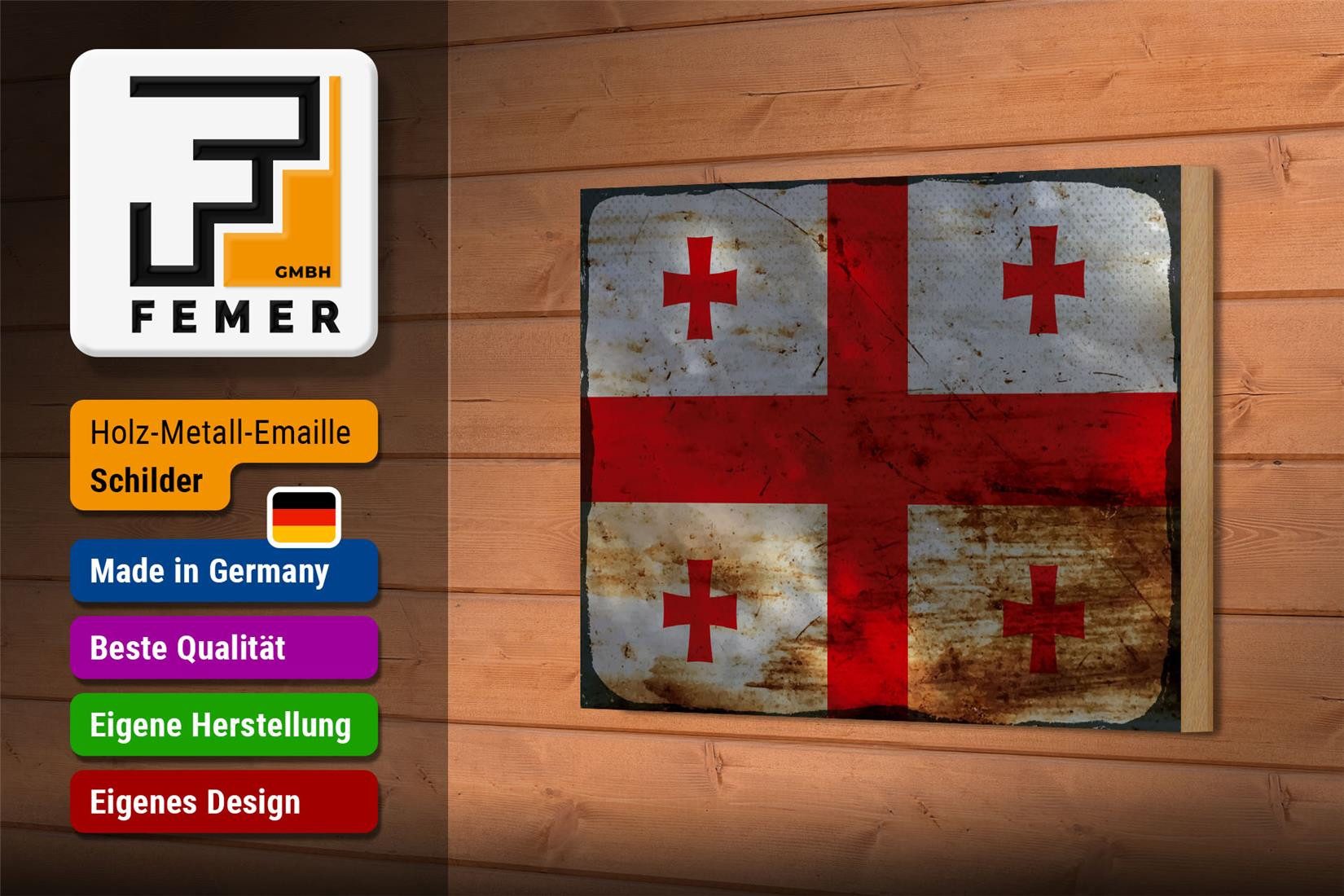 Femer GmbH Holzbild Flagge Georgien 18x12 cm Flag of Georgia Rost, Flaggen (1 St), Glatte Holzfaserplatte (MDF), vorn beschichtet