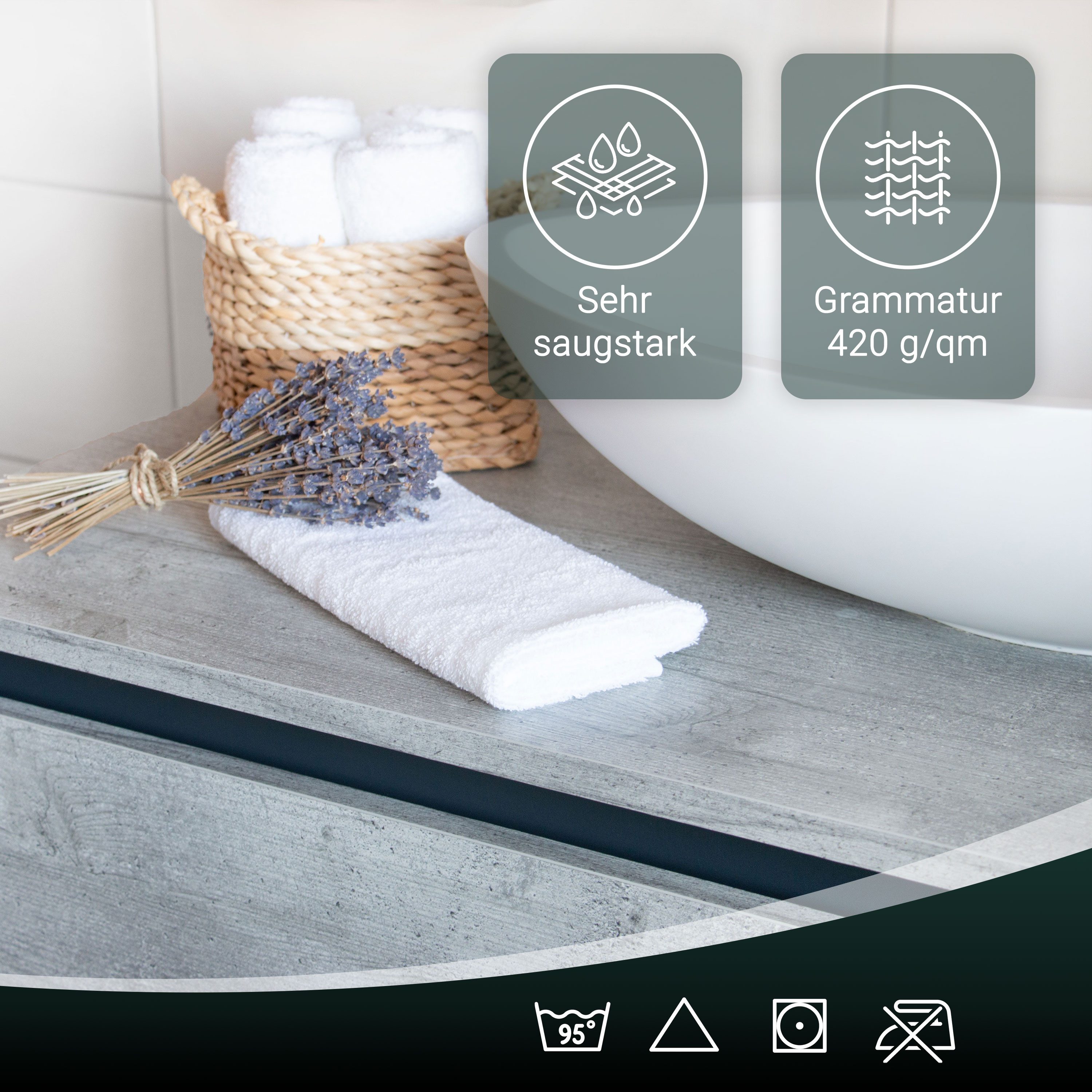 ZOLLNER Gästehandtücher, Walkfrottier (10-St), 30 x 50 cm, 100% Baumwolle, alle Farben bis 95°C waschbar