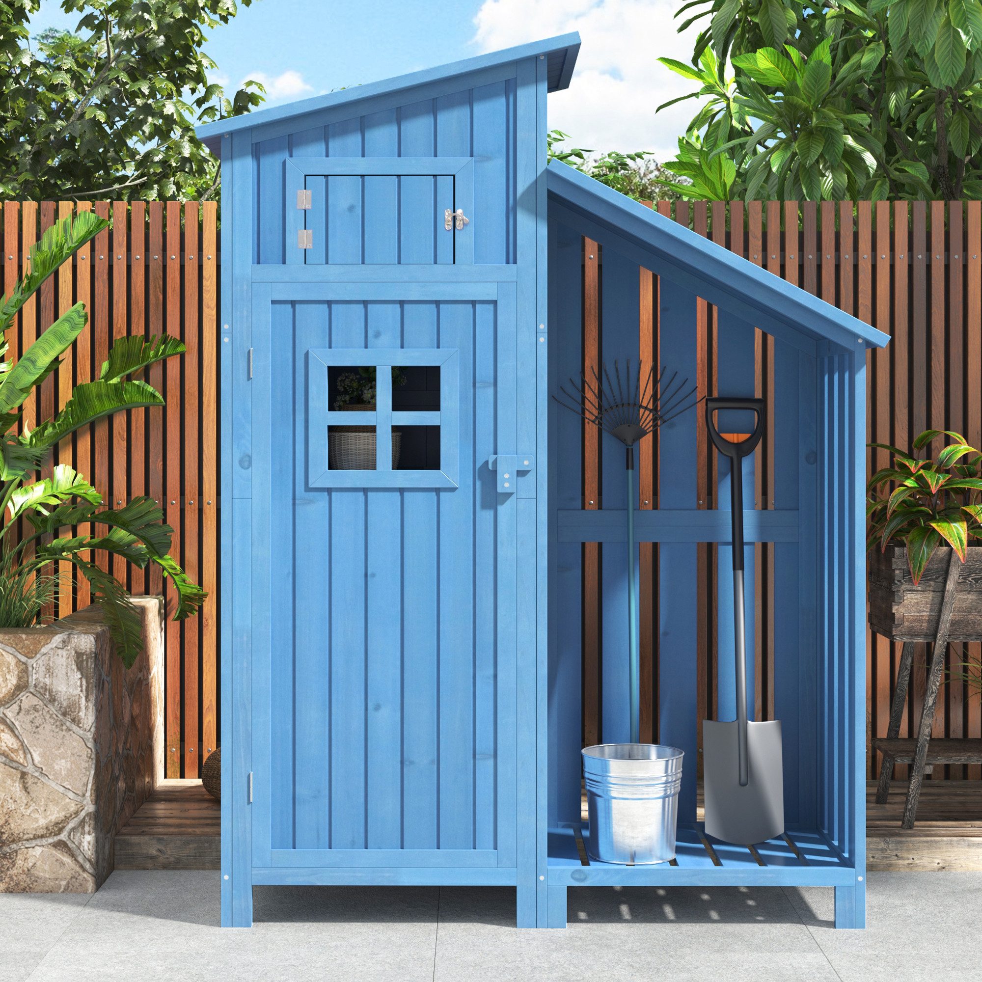 CHICFURN Gerätehaus Gartenschrank aus Holz, Geräteschrank mit Stauraum, BxT: 124,50x46,00 cm, (Packung, 1 St), 124×46×174 cm, Blau