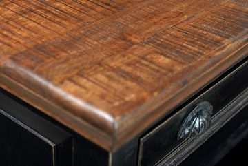 TPFLiving Couchtisch Lacey - aus schwarzem Mangoholz (antikes Design - mit honigfarbener Deckplatte, Designer Tisch - Anrichte - Sideboard), Produktlinie: Washington - Breite: 90 cm, Höhe: 47 cm, Tiefe: 90 cm
