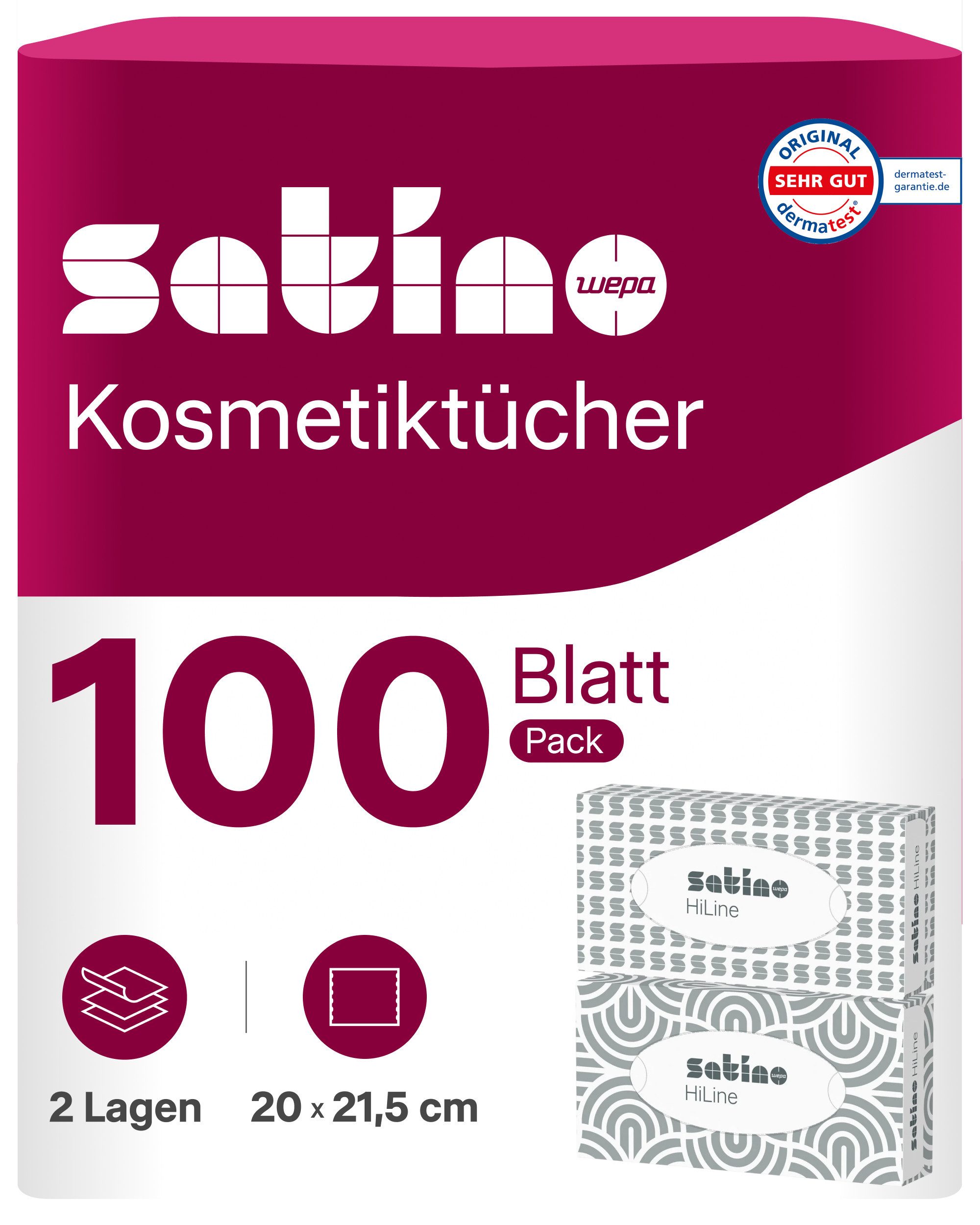 Satino Kosmetiktücher aus der Flachbox - 2-lagig - super soft - 100 Tücher pro Box (1-St)