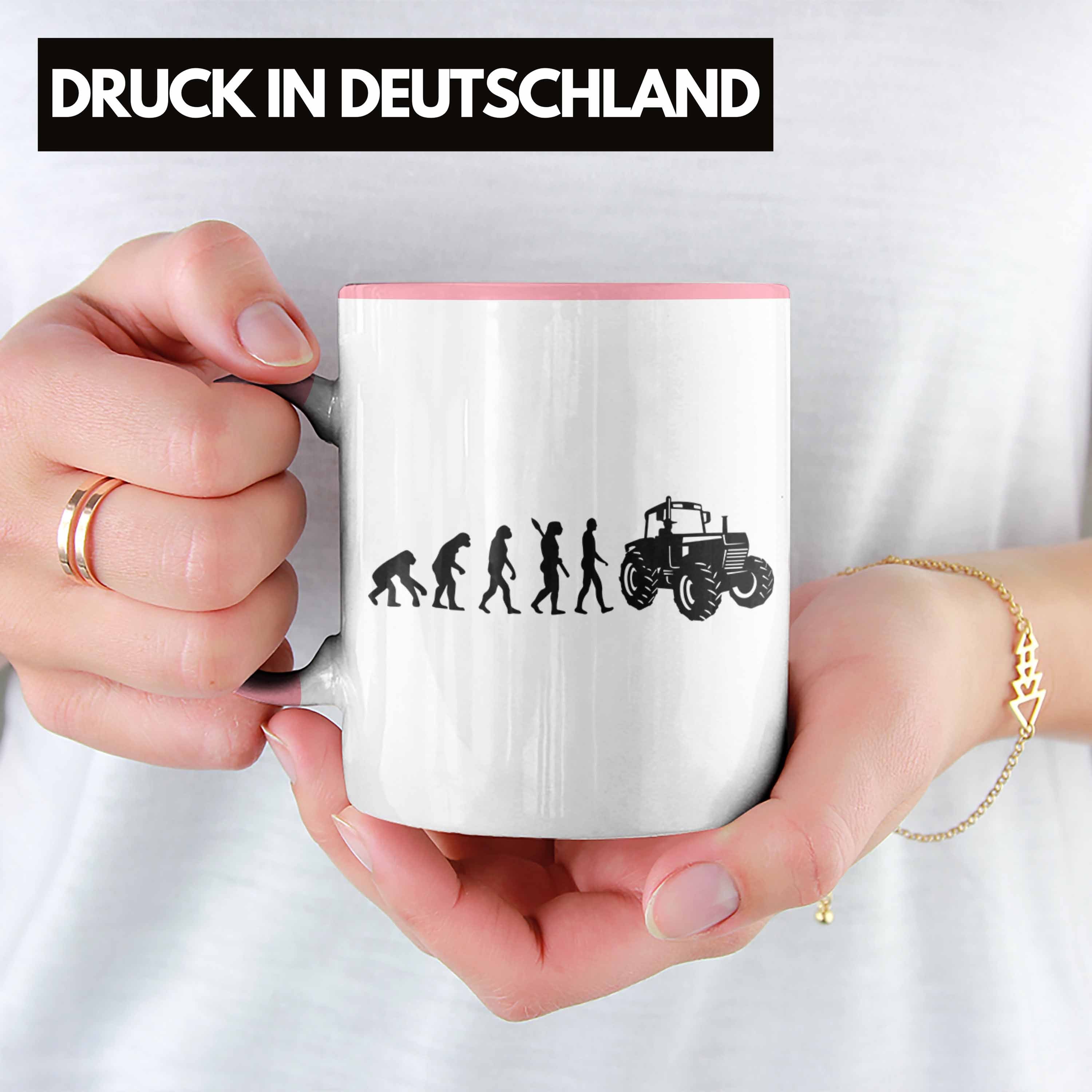 Trendation Tasse Lustige Tasse Rosa Geschenk Traktor für Geschenkidee Evolution Landwirte