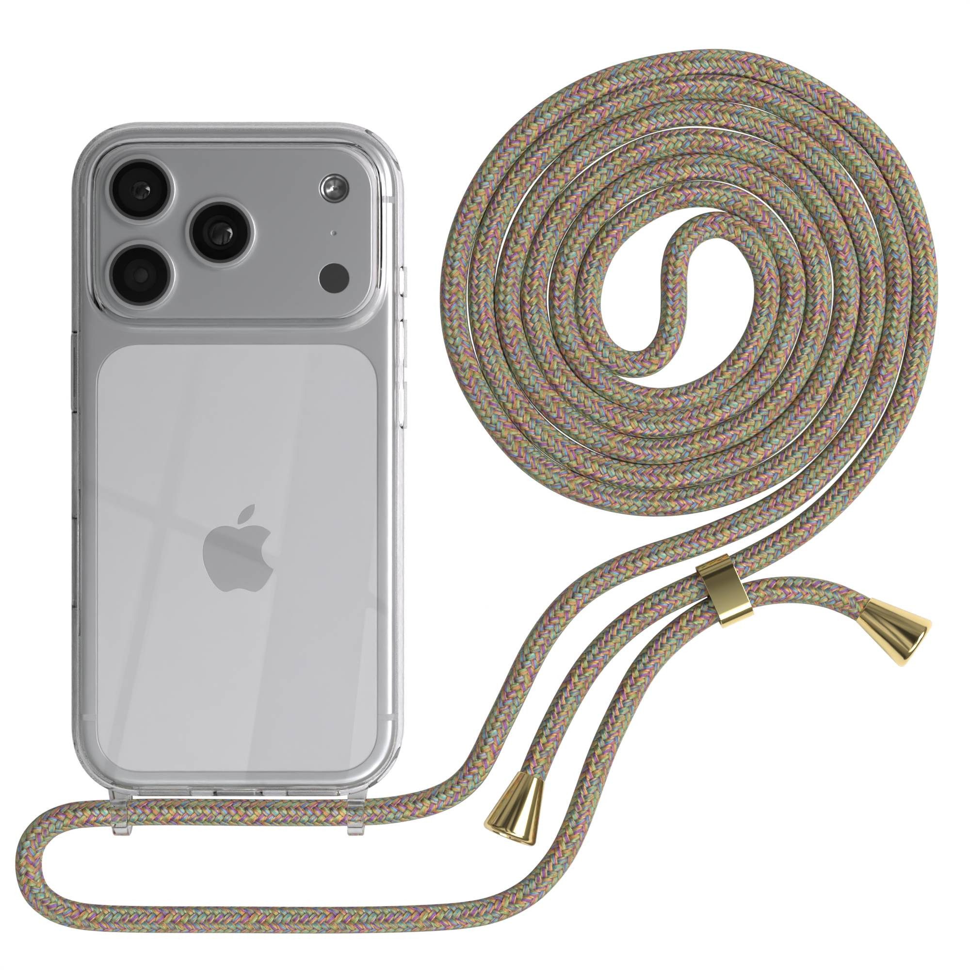 EAZY CASE Handykette Hülle mit Kette für Apple iPhone 17 Pro 6,3 Zoll, Ketten Hülle Schultergurt Schutz Hülle Tasche mit Band Bunt