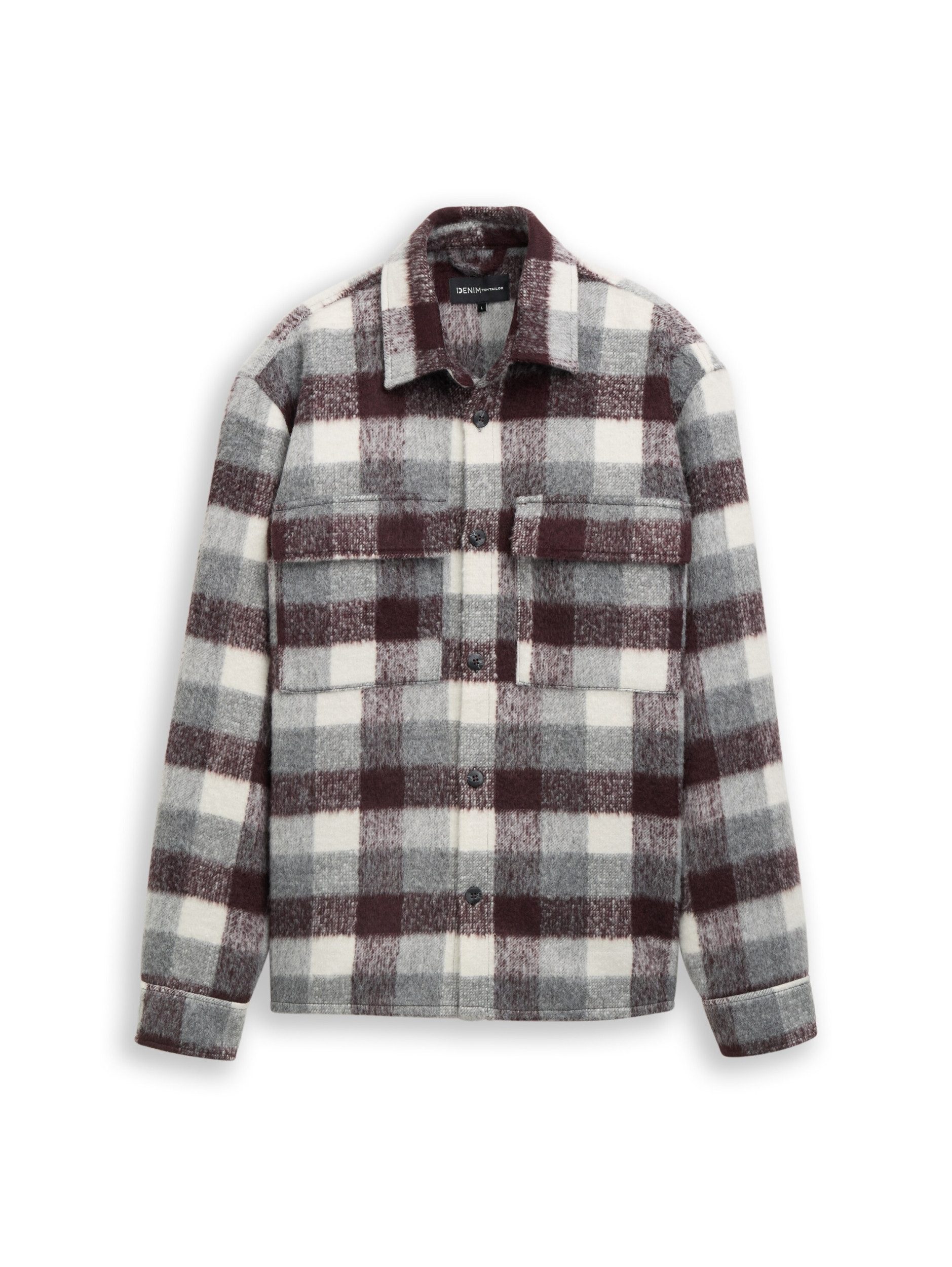 TOM TAILOR Denim Langarmhemd checked woolish overshirt brown grey check