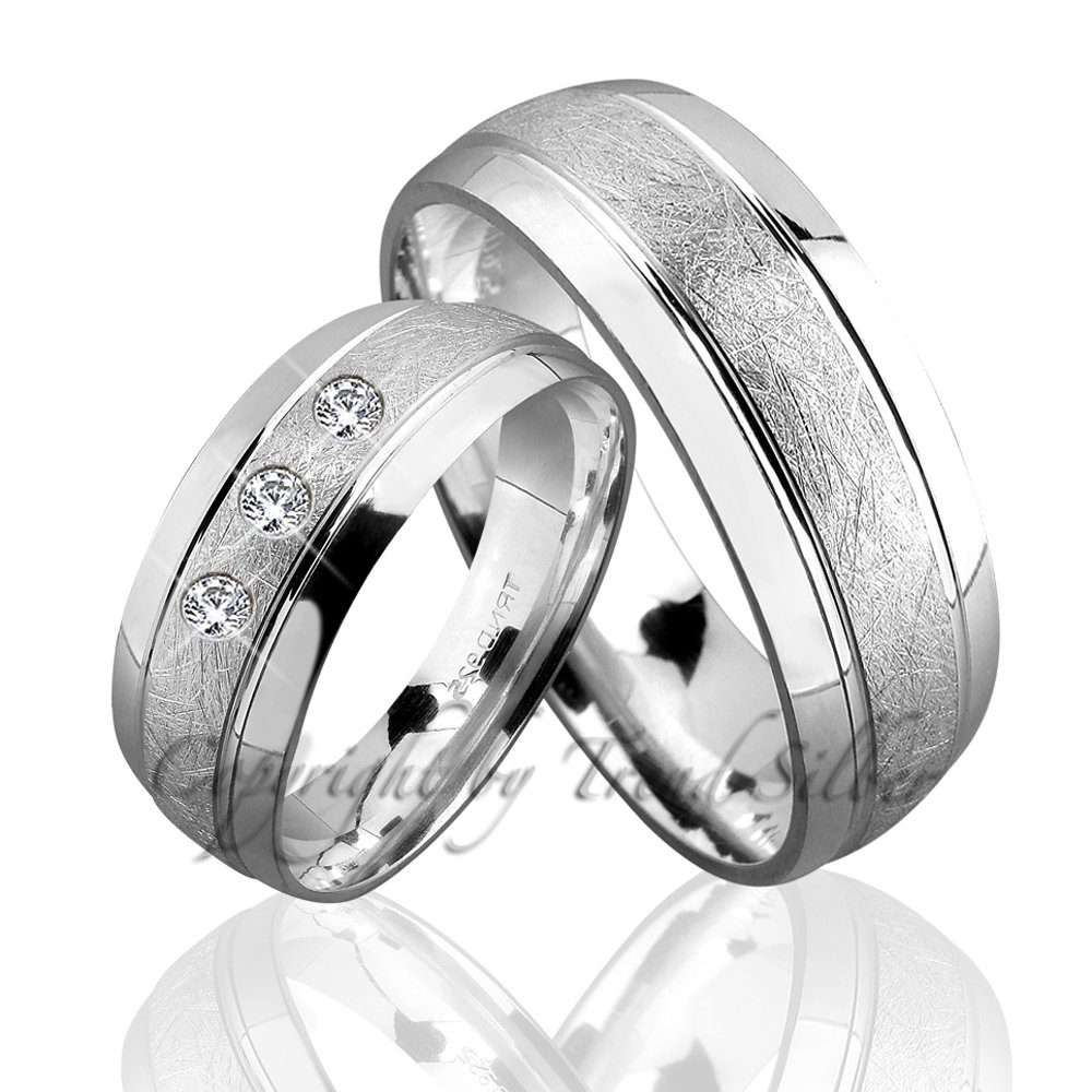 Trauringe123 Trauring Hochzeitsringe Verlobungsringe Trauringe Eheringe Partnerringe aus 925er Silber mit Stein, J69-1