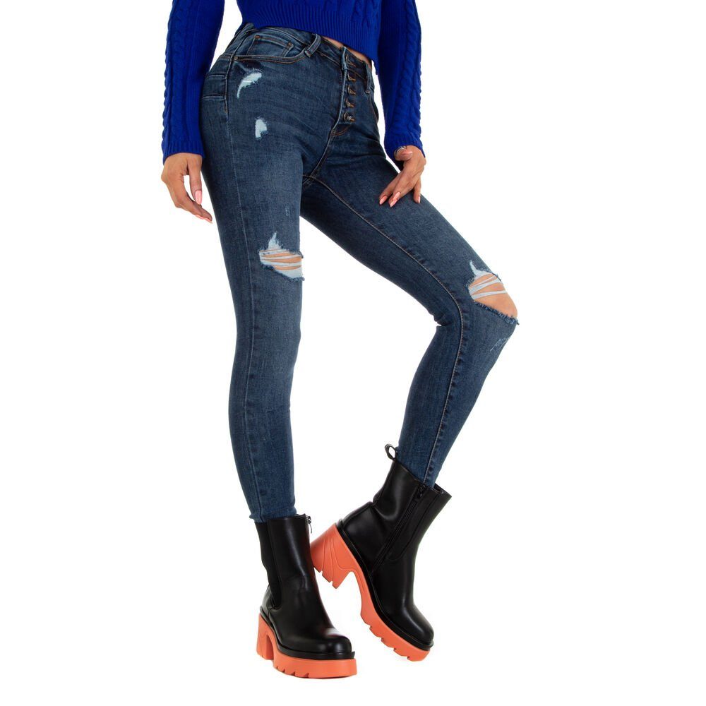 Destroyed-Look Damen Jeans Ital-Design Skinny-fit-Jeans Freizeit Skinny in Stretch Blau