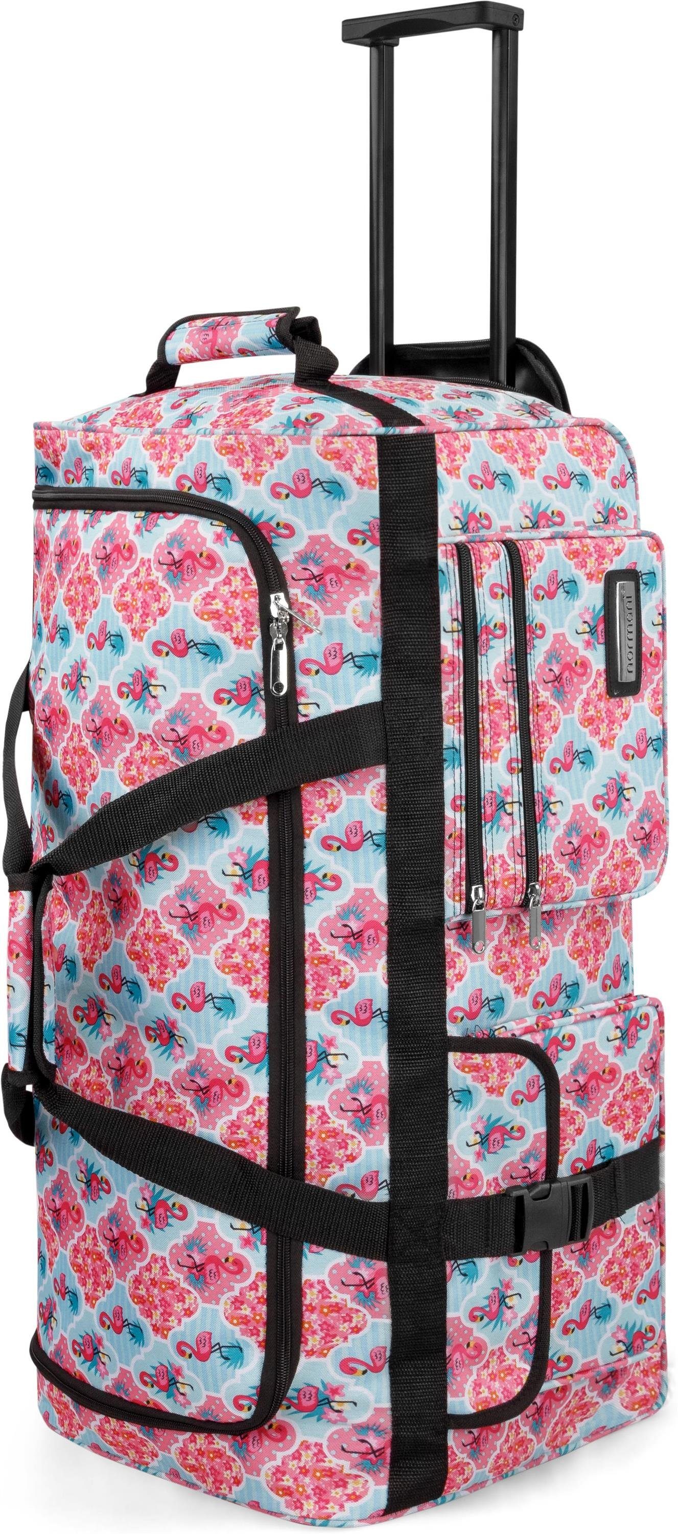 normani Reisetasche Reisetasche mit 3 Rollen 80 Liter, Trolley mit leichtläufigen Rollen Flamingo