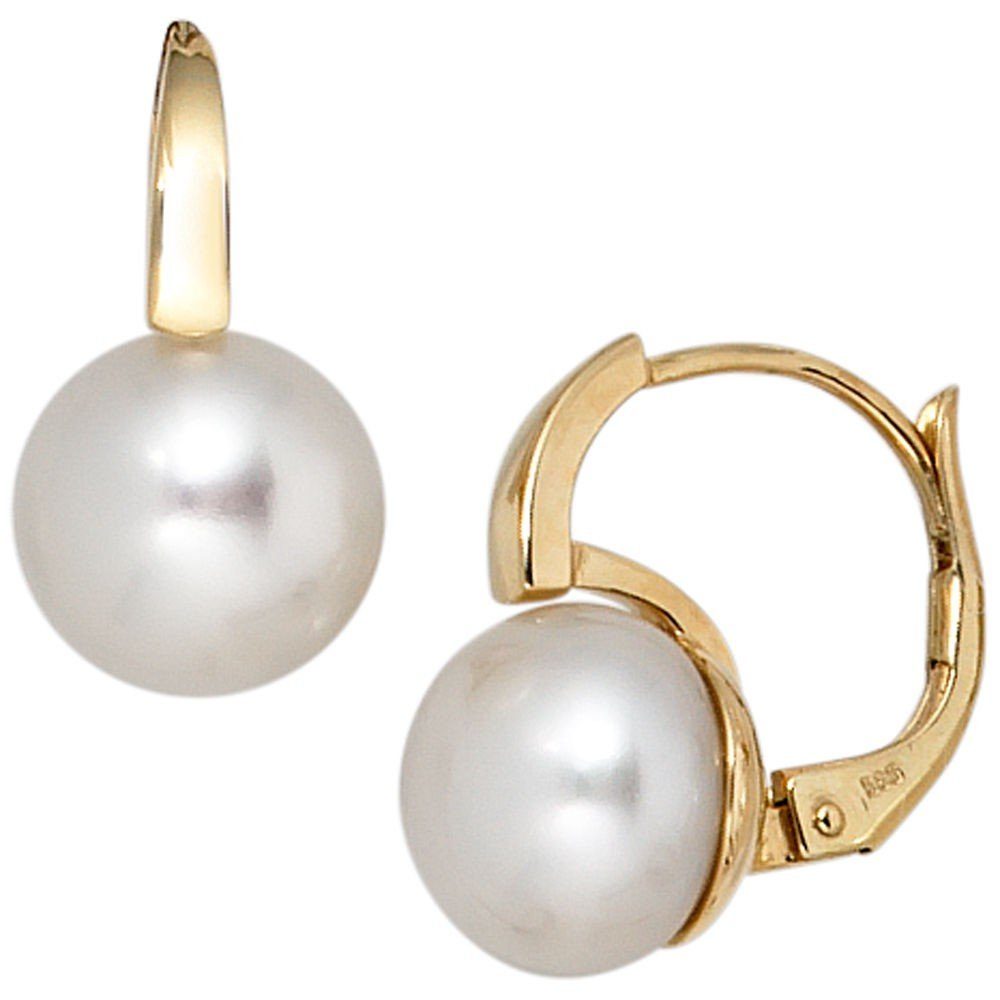Schmuck Krone Paar Ohrhänger Ohrringe Boutons, Süßwasser Perlen, 585 Gold, Gold 585