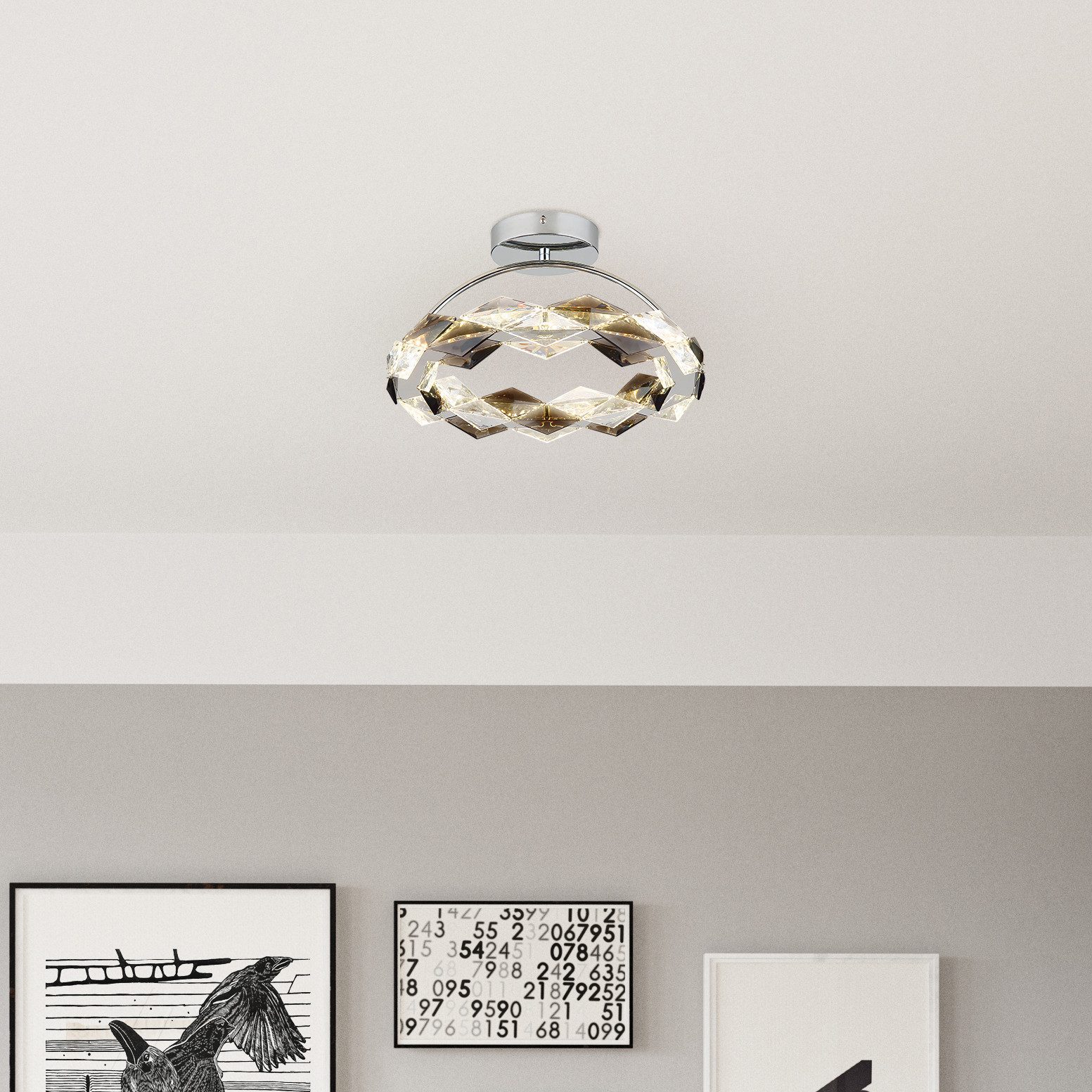 GLOBO LIGHTING LED Deckenleuchte KARILION, LED fest integriert, Tageslichtweiß, Deckenlampe/Acrylkristalle rauchfarben/ø: 370mm