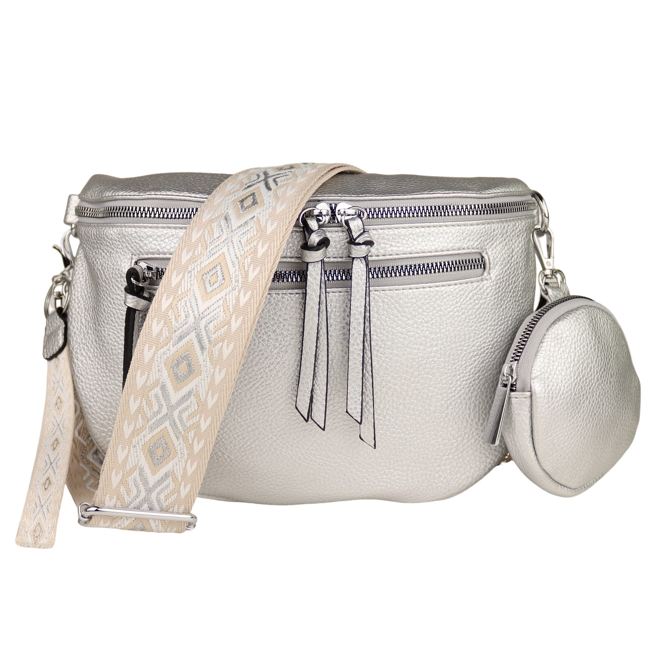 MIRROSI Bauchtasche Damen Taschen, Umhängetasche, Brusttasche, 30x20x9cm Veganes Leder (Schultertasche für jeden Anlass, (dazu 1x Schlüsselband und 1x Münzenbeutel), Crossbody Bag, Bohemian gemusterten& verstellbaren Schulterriemen