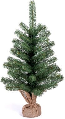 IC Winterworld Künstlicher Weihnachtsbaum Tannenbaum, künstlicher Christbaum, Nordmanntanne, Weihnachtsdeko mit Jutebeutel um den Betonfuß
