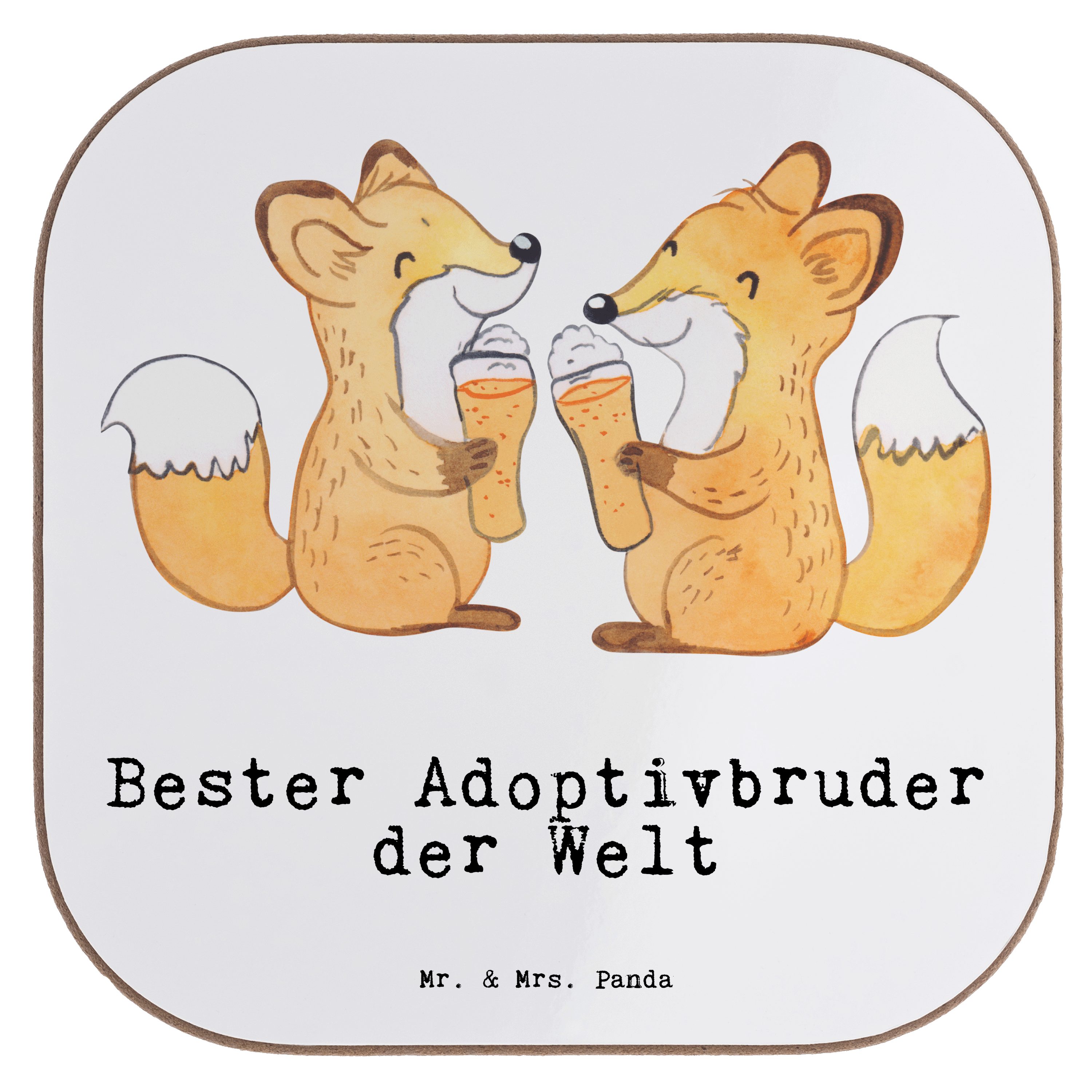 Mr. & Mrs. Panda Getränkeuntersetzer Fuchs Bester Adoptivbruder der Welt - Weiß - Geschenk, Untersetzer Gl, 1-tlg.