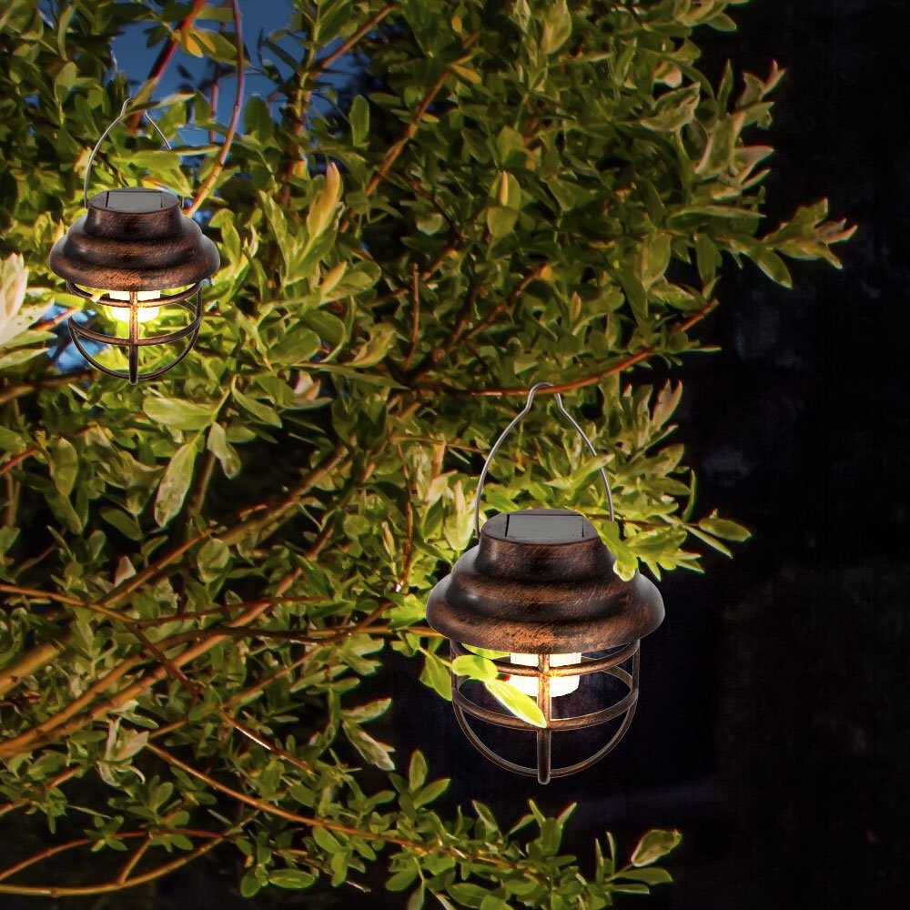 6x LED Solar Hänge Leuchte Garten Deko Terrasse Gitter Pendel Außen Laterne rost 
