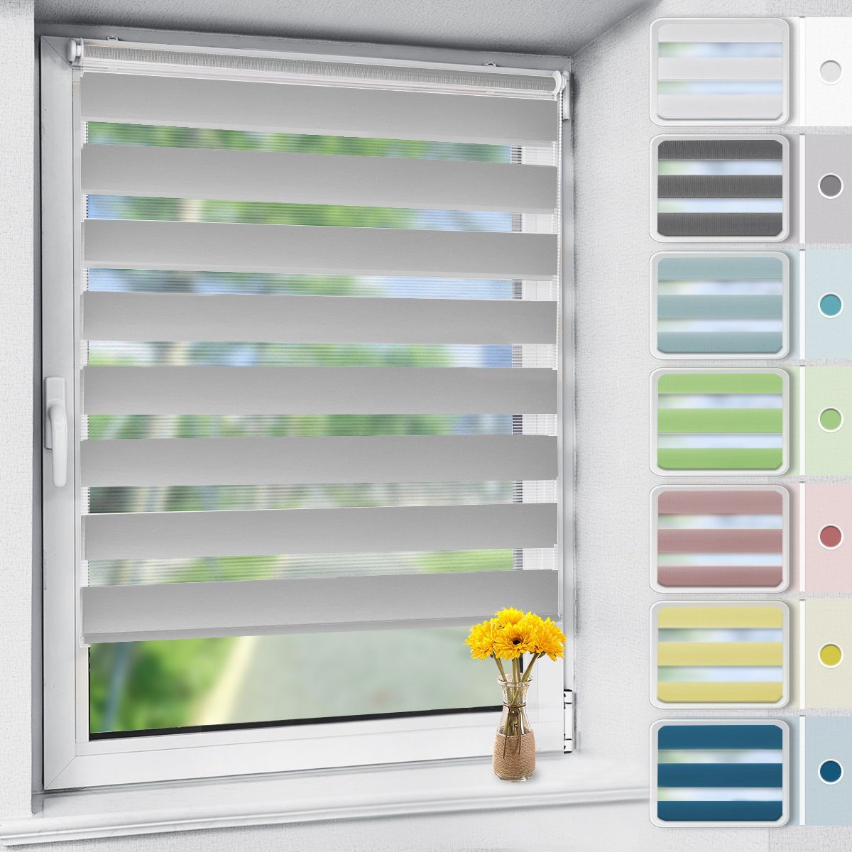 Doppelrollo rollos für Fenster ohne Bohren 130cm, OUBO, Lichtschutz, freihä günstig online kaufen