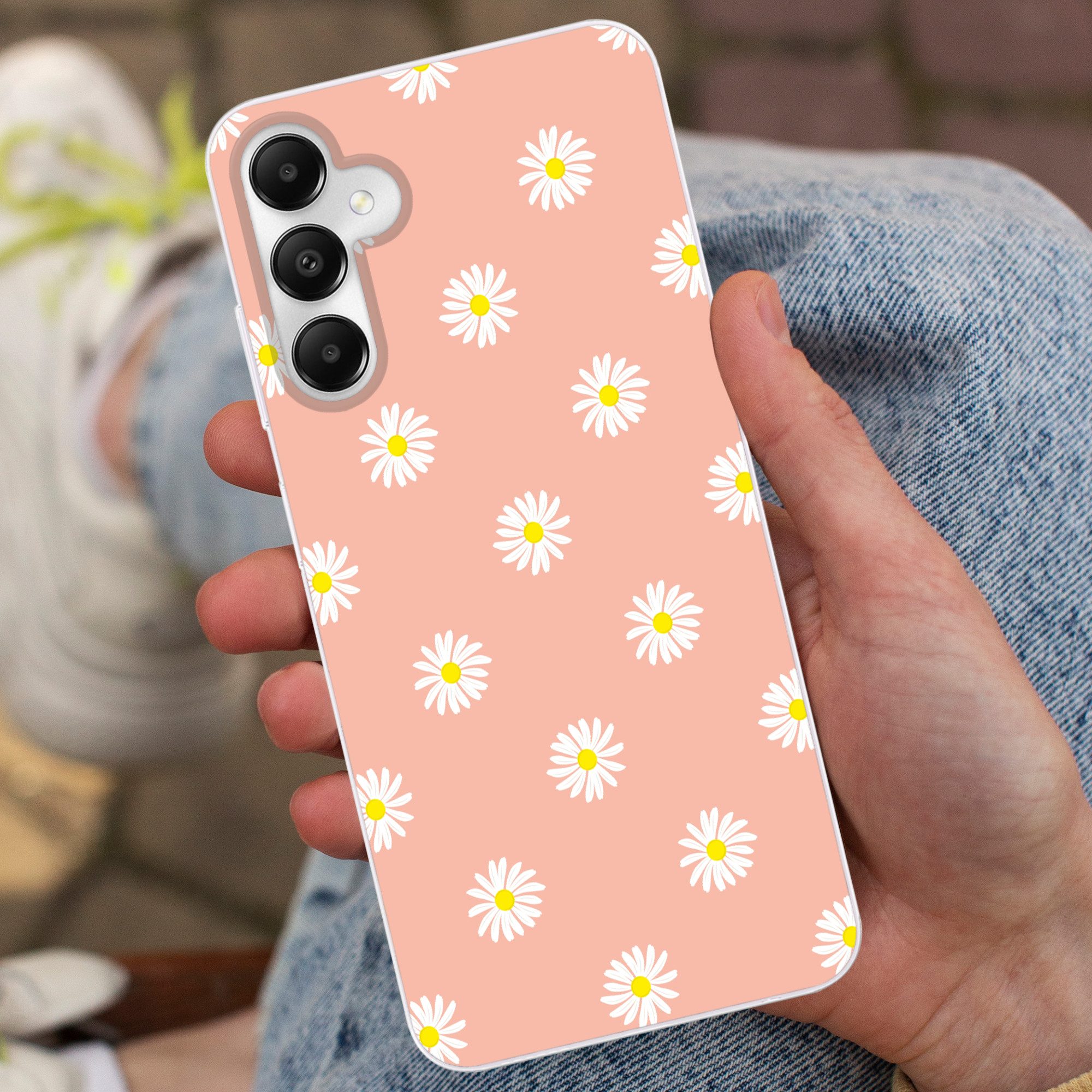 MuchoWow Handyhülle für Samsung Galaxy A05s Gänseblümchen - Pastell - Weiß - Rosa - Blumen, Smartphone-Bumper, Print, Handy Schutzhülle Dünn