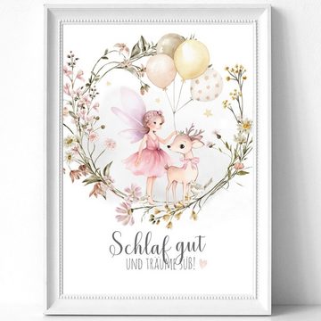 homestyle-accessoires Poster Bilder Set Kinderbilder SCHLAF GUT KLEINER ENGEL - FEEN BAMBI, (5 St), Wandbilder Kinderbild -Ohne Bilderrahmen-