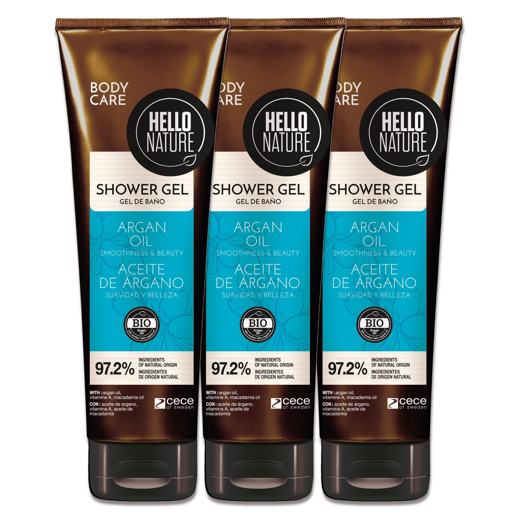 P-Beauty Cosmetic Accessories Duschgel Duschbad Herren Damen Shower Gel mit Arganöl Bio Vegan Hello Nature, 3-tlg., Duschgel, Körperpflege, Hautpflege, Hello Nature