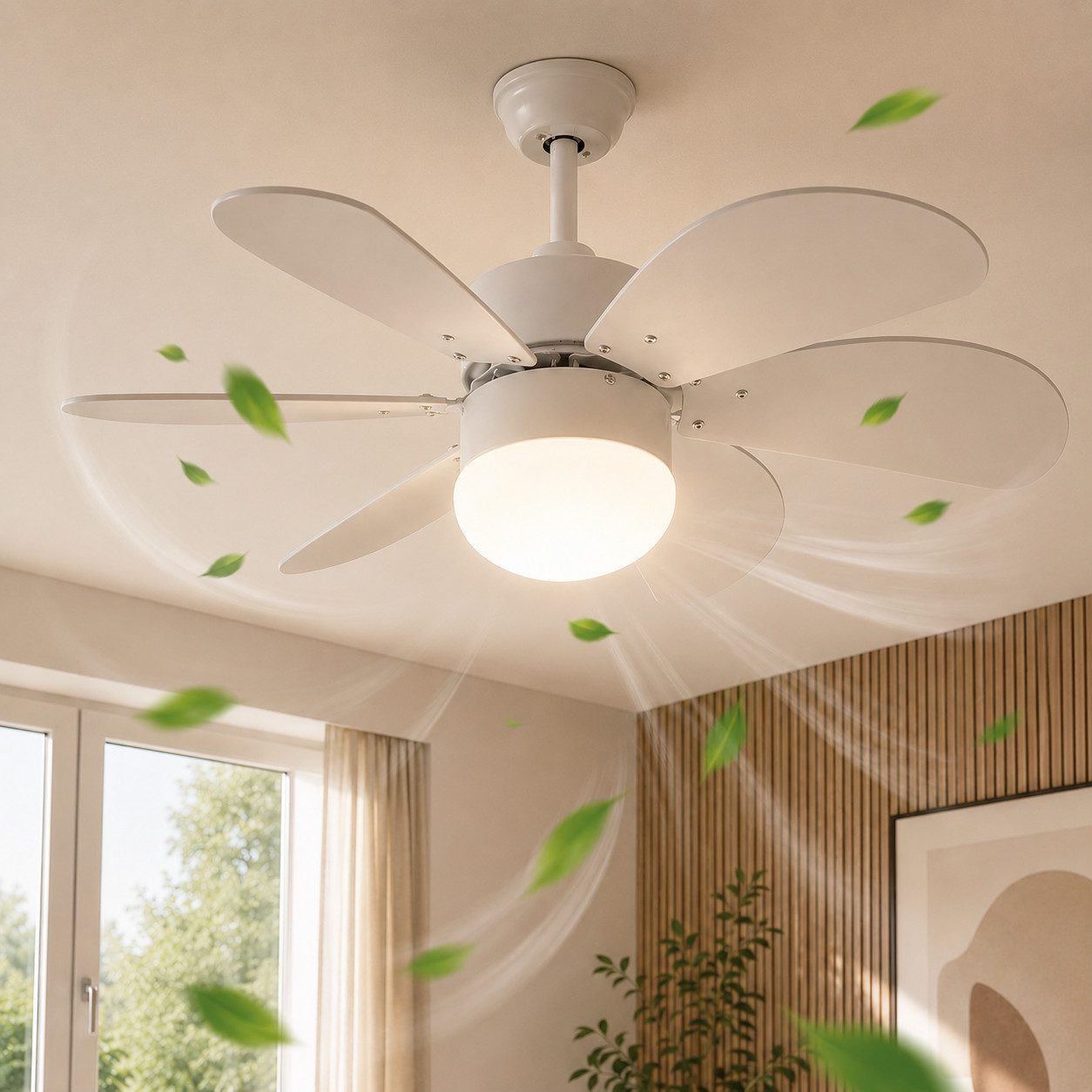 Nettlife Deckenventilator Leise Weiß 75cm 6 Flügel Deckenleuchte Timer Sommer/Winter Modus, Wohnzimmer Schlafzimmer Küche Esszimmer Kinderzimmer Arbeitszimmer