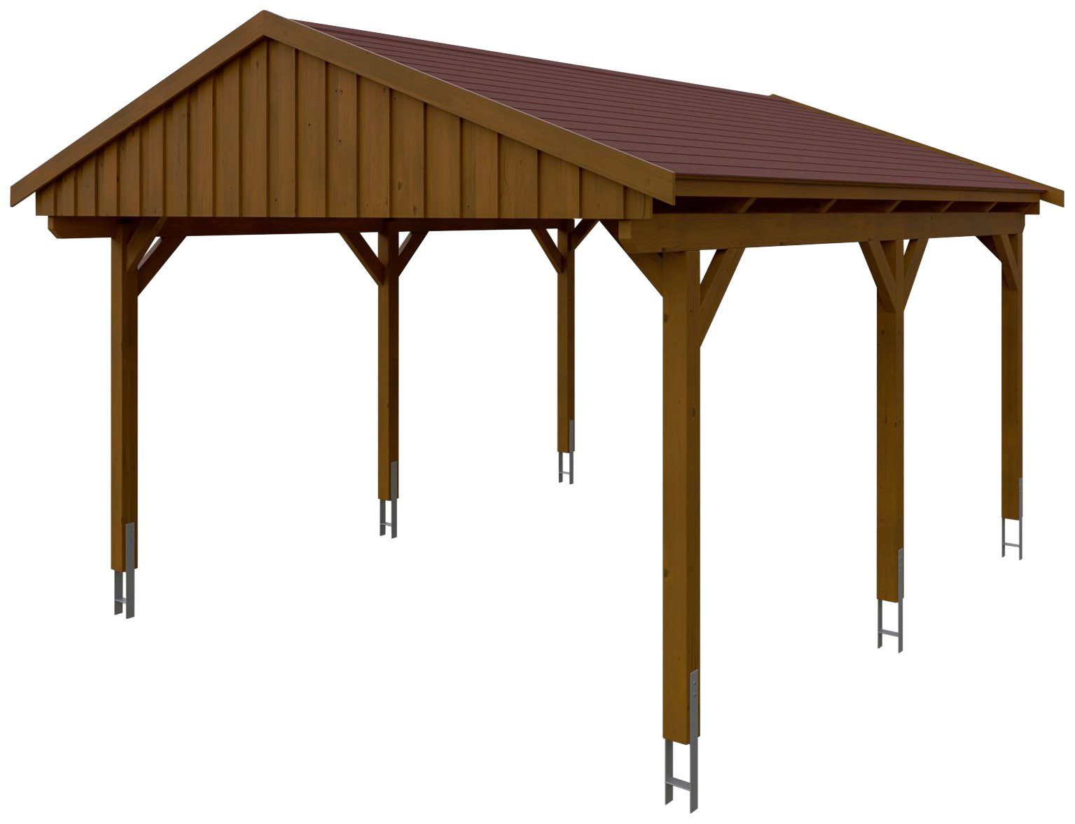 Skanholz Einfahrtshöhe, roten Einzelcarport Fichtelberg, BxT: mit 423x566 cm Schindeln 379 cm,