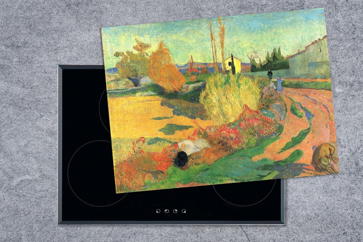 Paul (1 - Arles in MuchoWow nutzbar, tlg), Mobile Herdblende-/Abdeckplatte Landschaft Vinyl, 70x52 von Arbeitsfläche Gauguin, Gemälde Ceranfeldabdeckung cm,