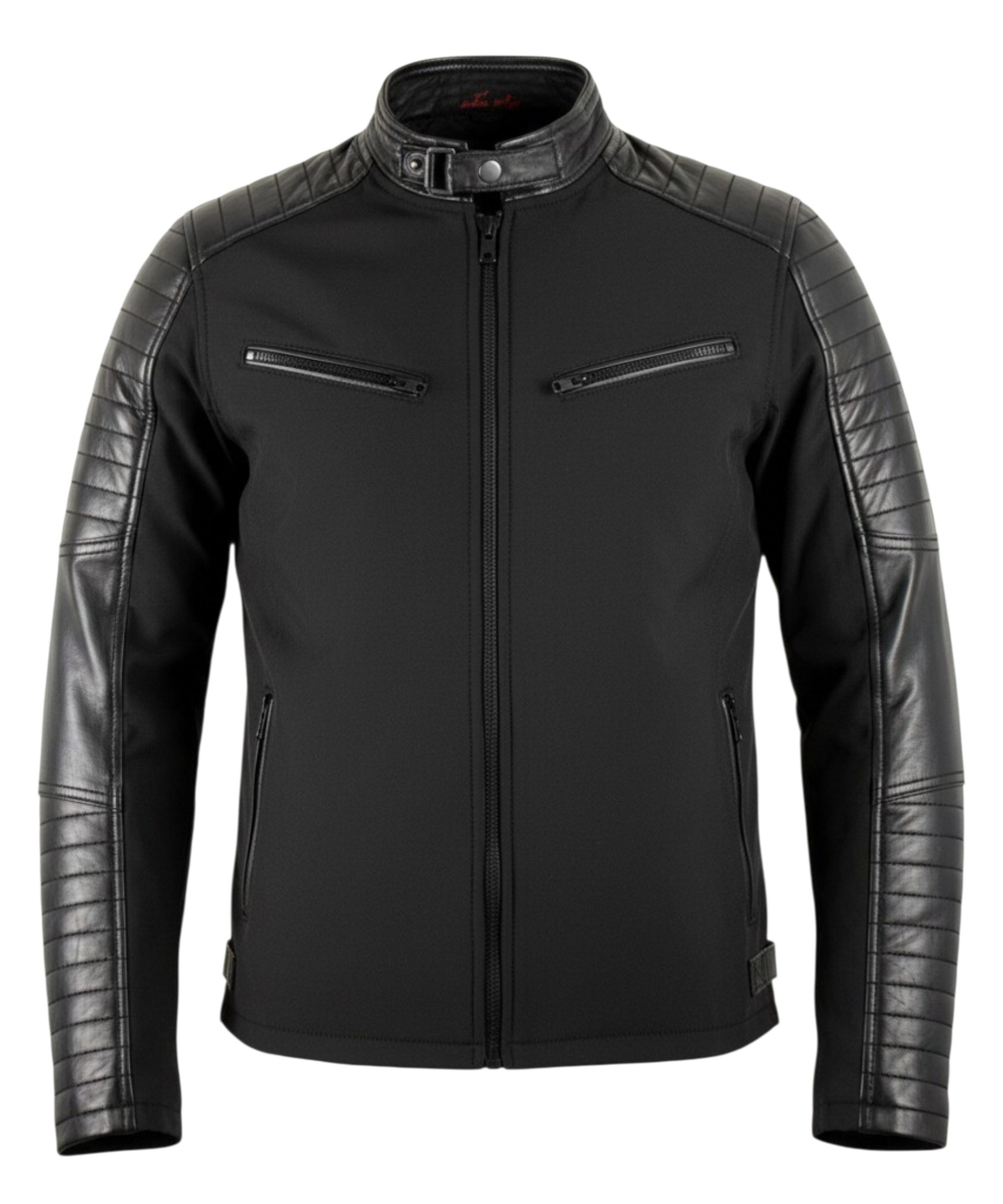 MDM Bikerjacke Herren Übergangsjacke Bikerjacke Schwarz Softshell Kunstleder Slim Fit (1x Bikerjacke für Herren) Biker Übergangsjacke mit Kunstlederdetails