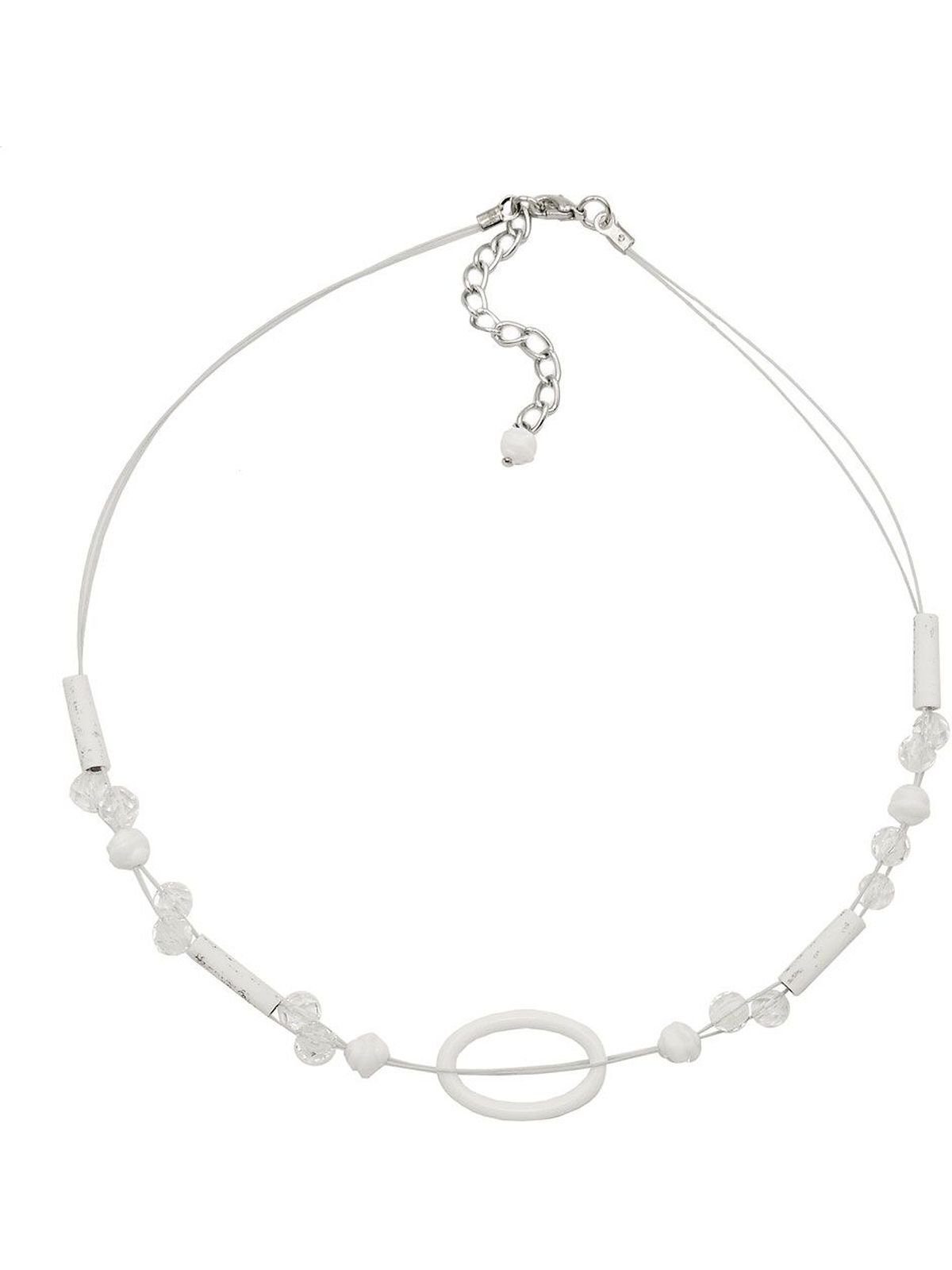 transparente Perlenkette Drahtkette und Ring 42cm oval weiß (1-tlg) Kunststoffperlen Gallay