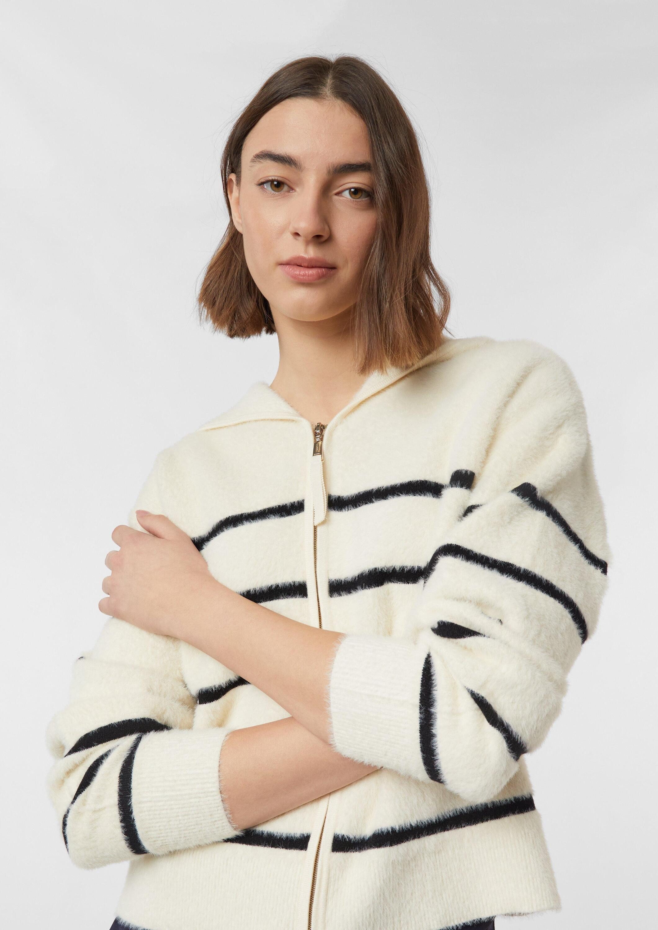 comma Cardigan Strickjacke Kuscheliger Ringelcardigan mit Kapuze