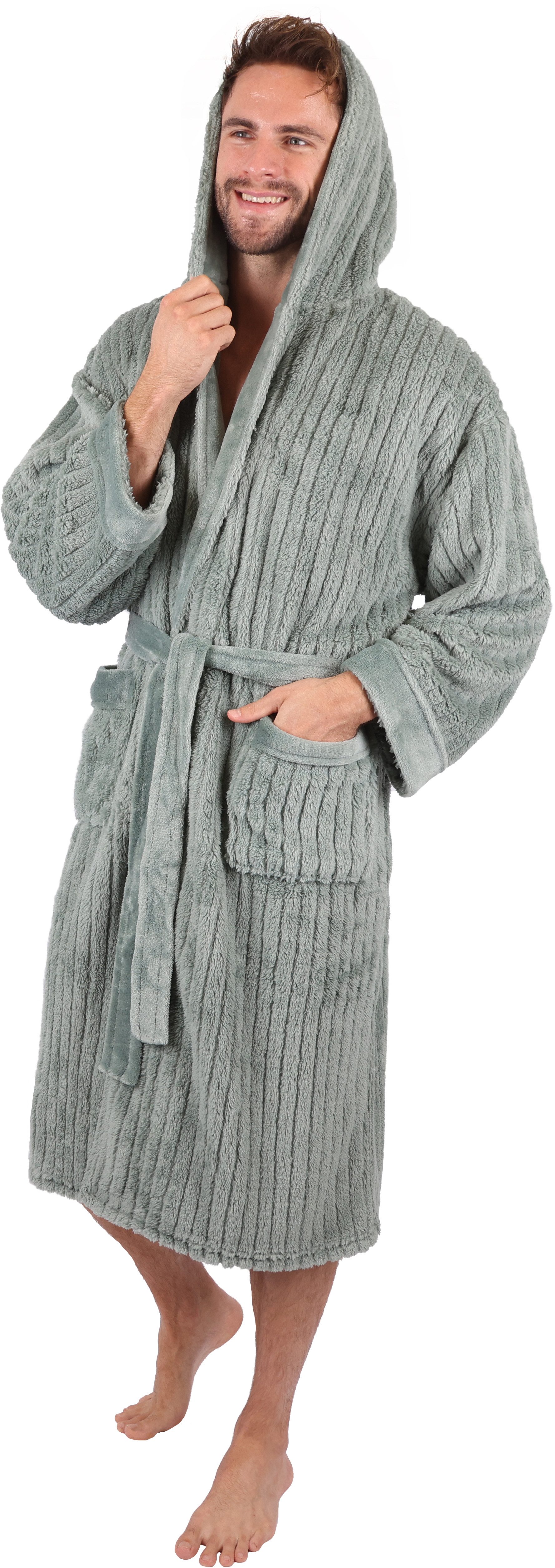 Betz Bademantel Bademantel Microfaser mit Kapuze - RIGA - für Herren Damen und Kinder, Gürtel