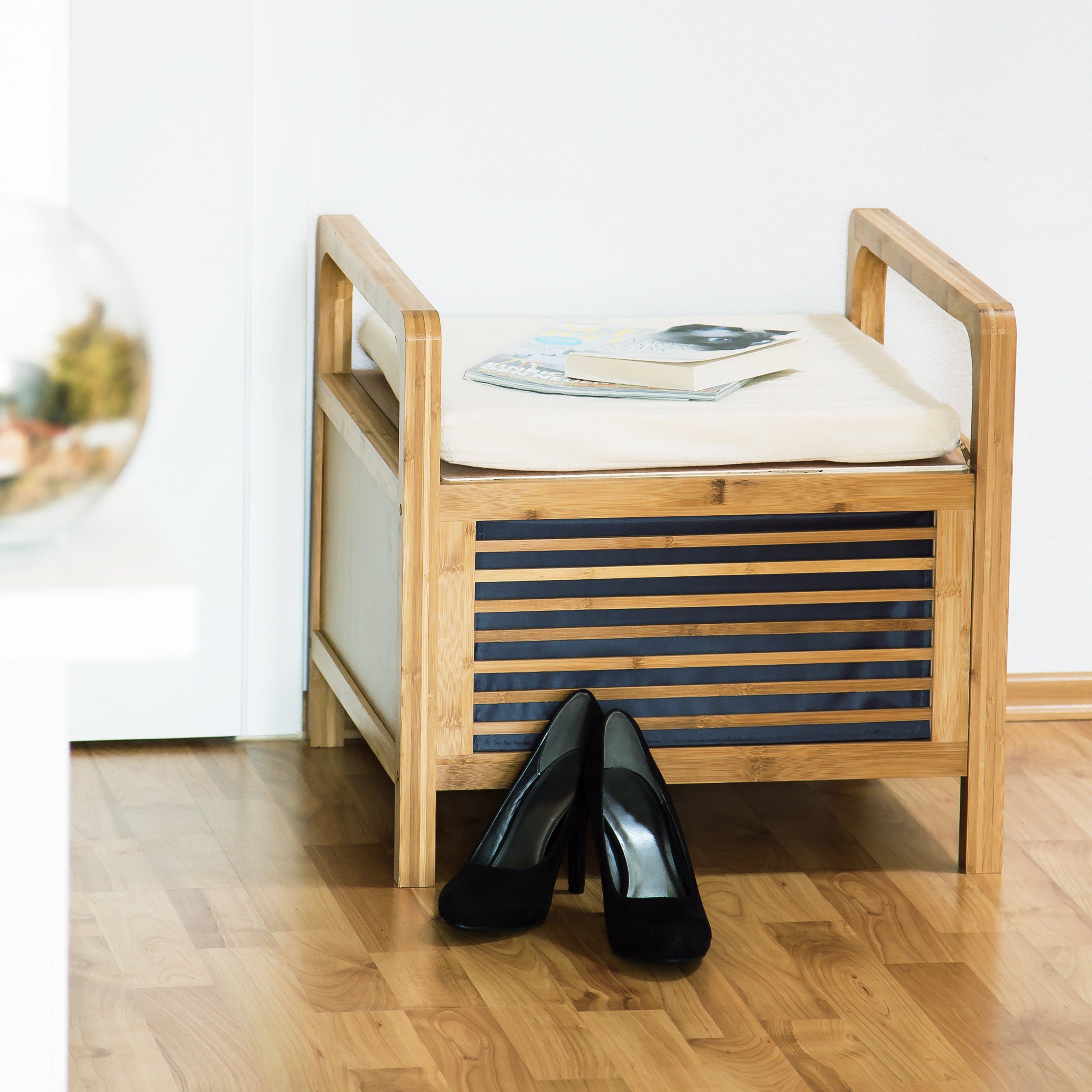 relaxdays Stauraumhocker Bambus Sitzhocker mit Stauraum, L