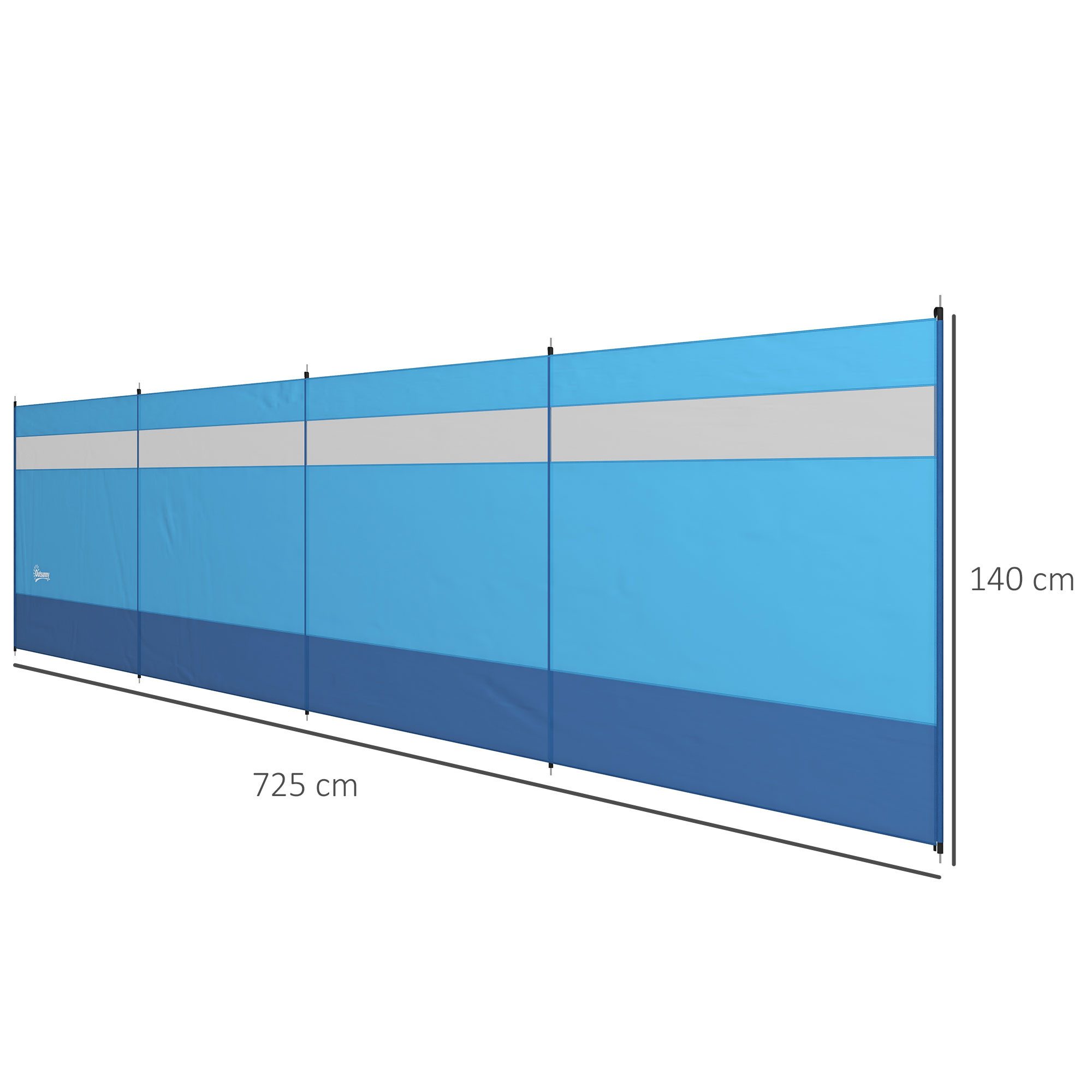 Outsunny Windschutz 4 Paneele mit Sichtfenster, Tragetasche, (faltbar Sichtschutz, 3 tlg., Sonnenschutz), für Camping Garten, Strand, Terrasse 725 x 140 cm Blau