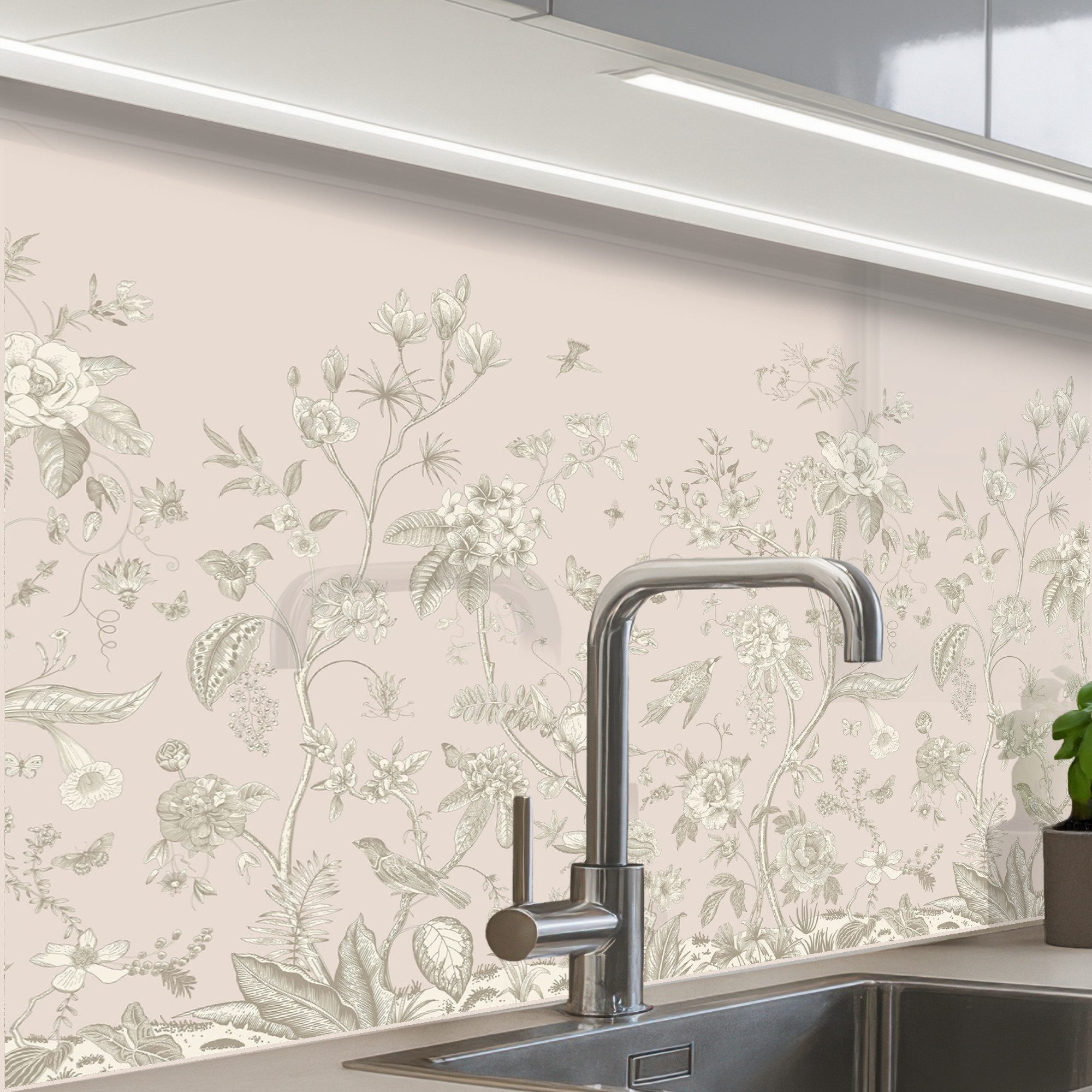 KitchenYeah Küchenrückwand Muster selbstklebend (keine Folie) Blumen - Beige - Botanisch - Vintag, (1-tlg), Spritzschutz, Küche, Rückwand, Küchenwand, Küchenfront, 30x20 cm