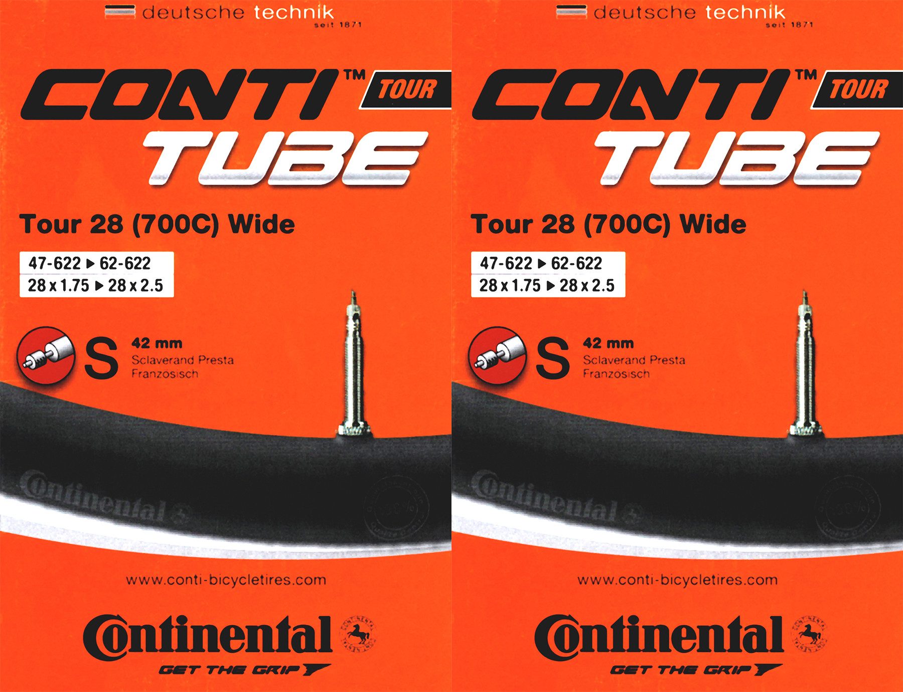 CONTINENTAL Fahrradschlauch 2x Continental Tour 28 Wide SV 42 mm (47-622/62-622) 28 Zoll, 2,00, 2,10, 2,30, 2,35, 2,40, 2,25, (2-St)