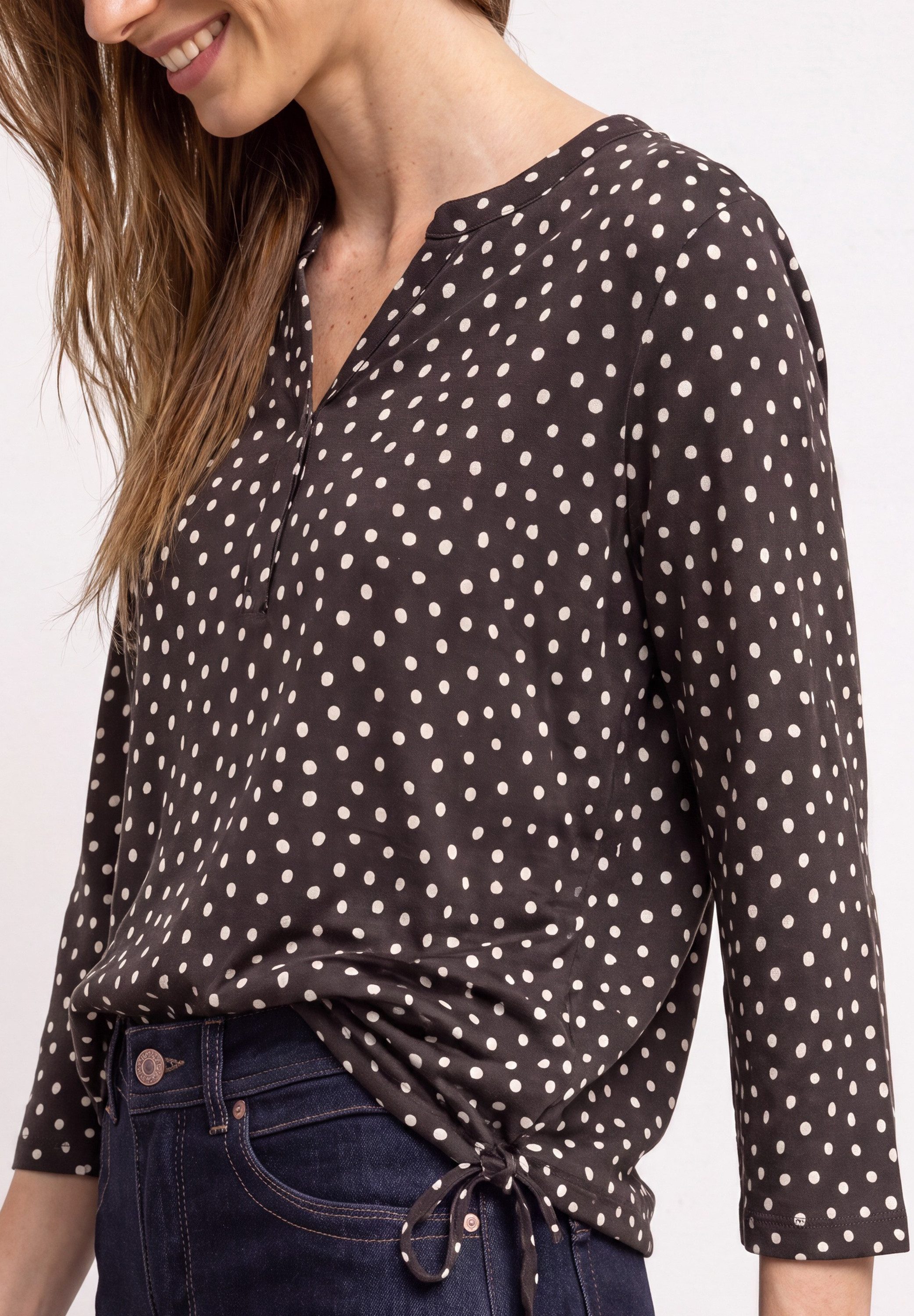 STREET ONE 3/4-Arm-Shirt Sommershirt mit Split Neck und Print