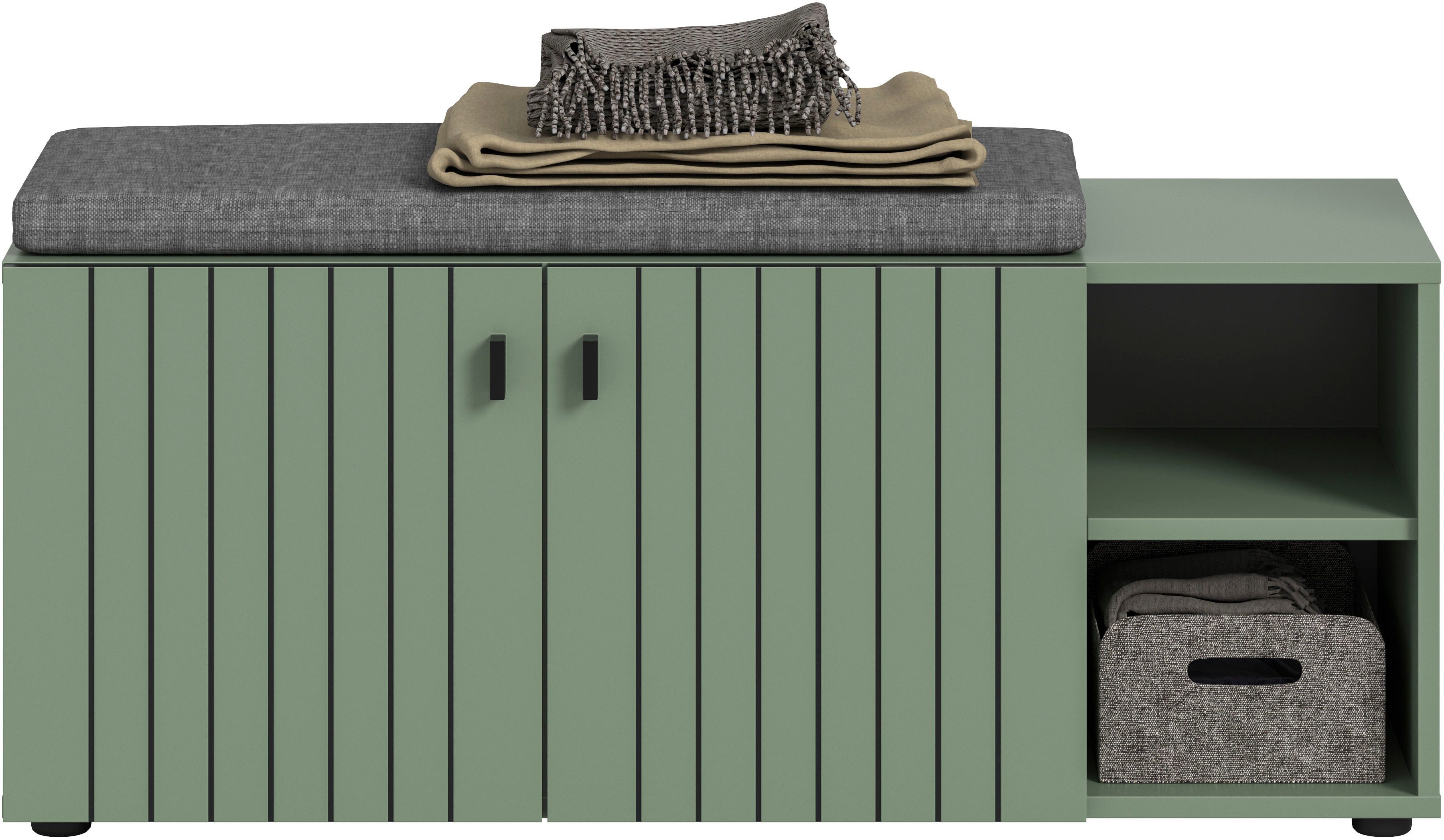 Home affaire Sitzbank TATIO, 106x43x37 cm, 2 Türen, 2 offene Fächer (Sitzbank und Sitzkissen), Garderobensitzbank, Sitzbank Flur mit Stauraum, Sitzkissen wählbar
