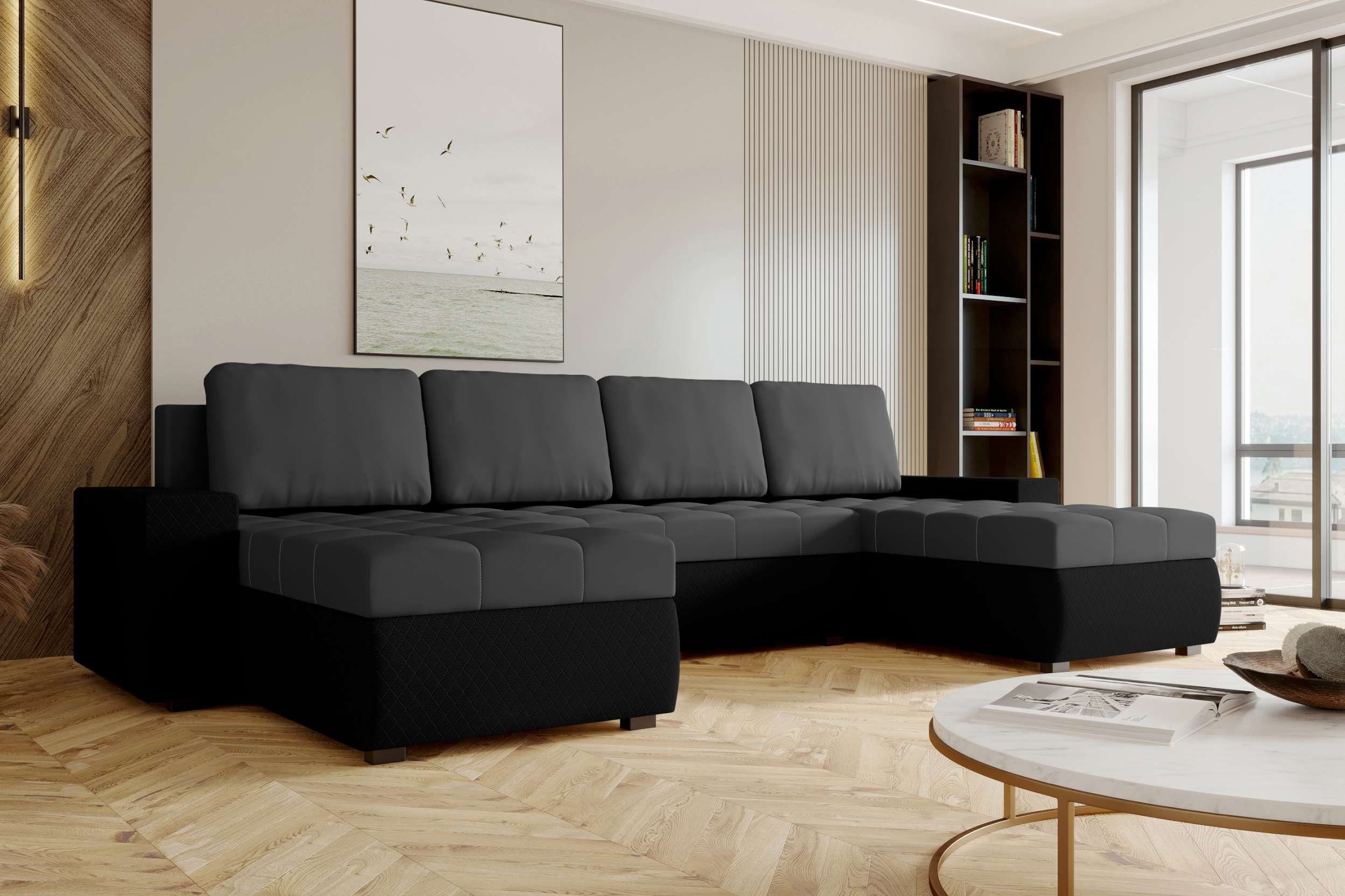 Stylefy Wohnlandschaft Amelia, U-Form, Eckcouch, Sofa, Sitzkomfort, mit Bettfunktion, mit Bettkasten, Modern Design | Wohnlandschaften
