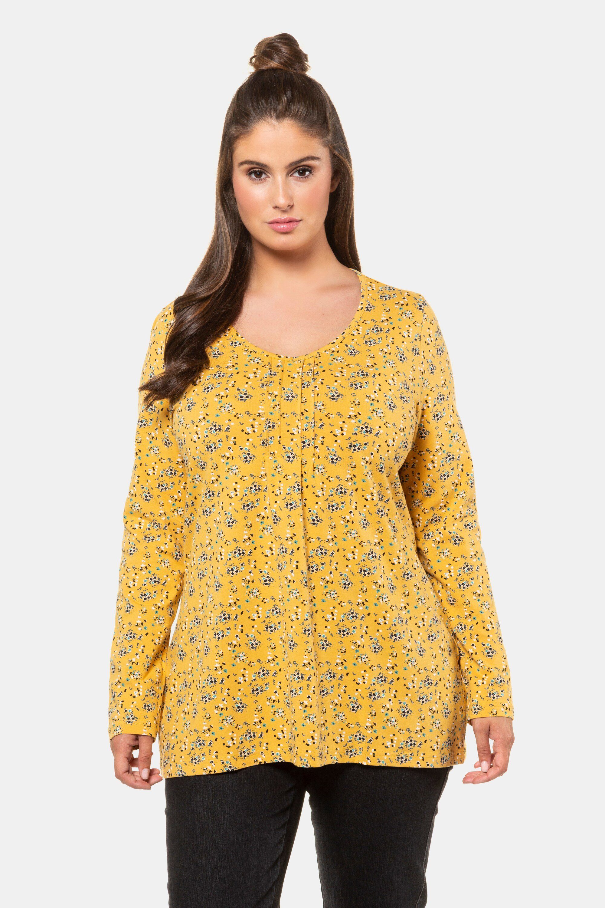 Ulla Popken Oversize-Shirt Shirt geblümt A-Linie Biesen Langarm