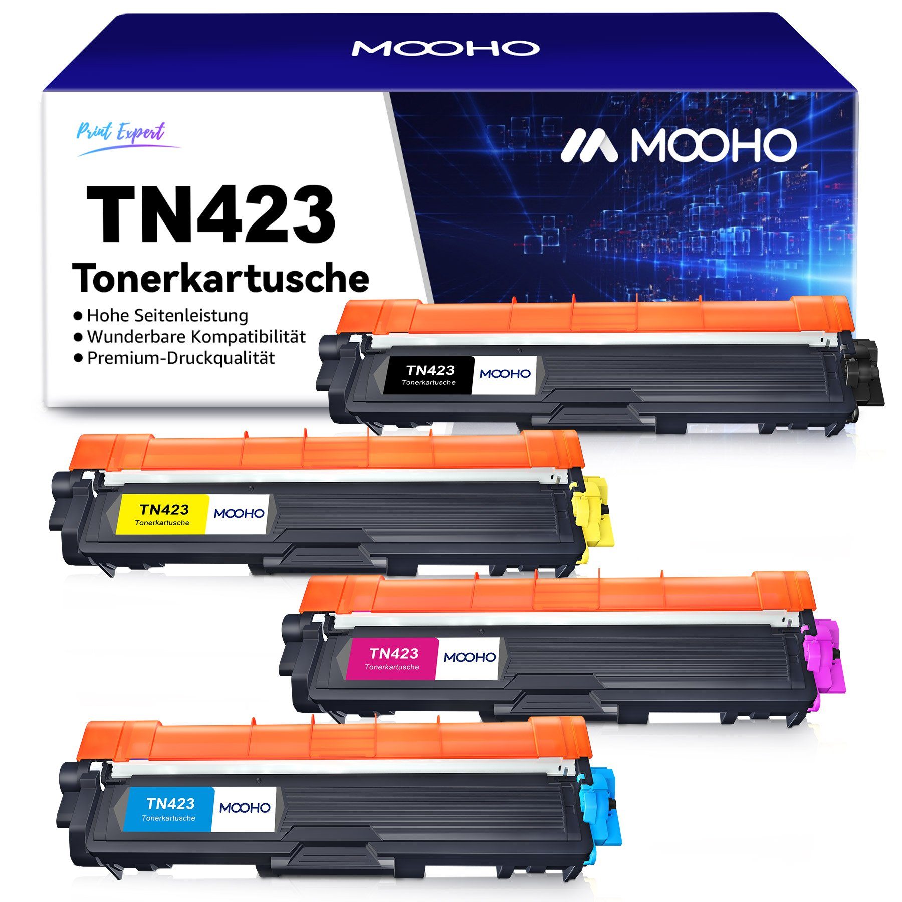 MOOHO Tonerpatrone 4er TN423 TN421 für Brother DCP-L8410CDW MFC-L8690CDW